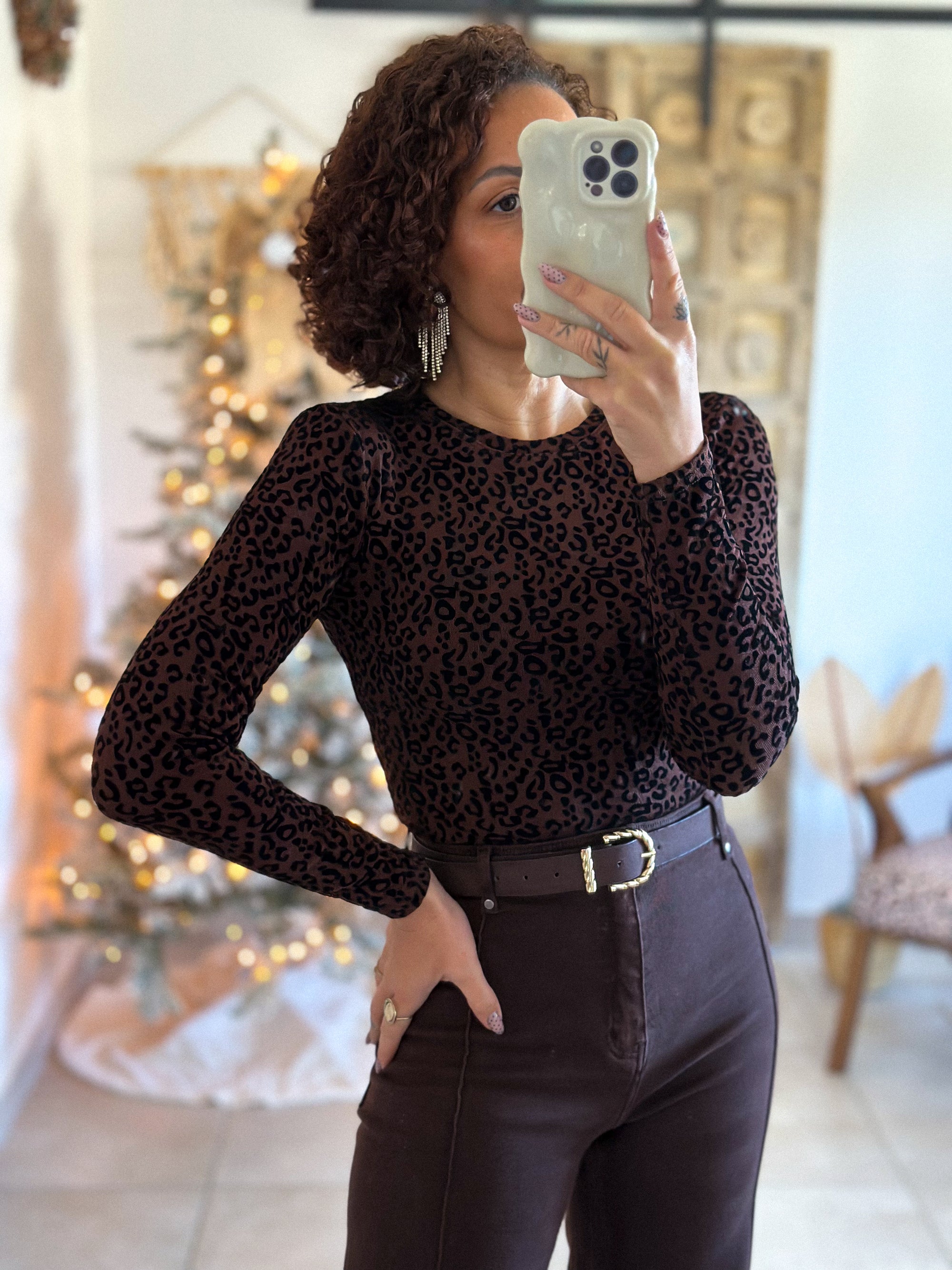 Body Evania - Léopard Velours Marron