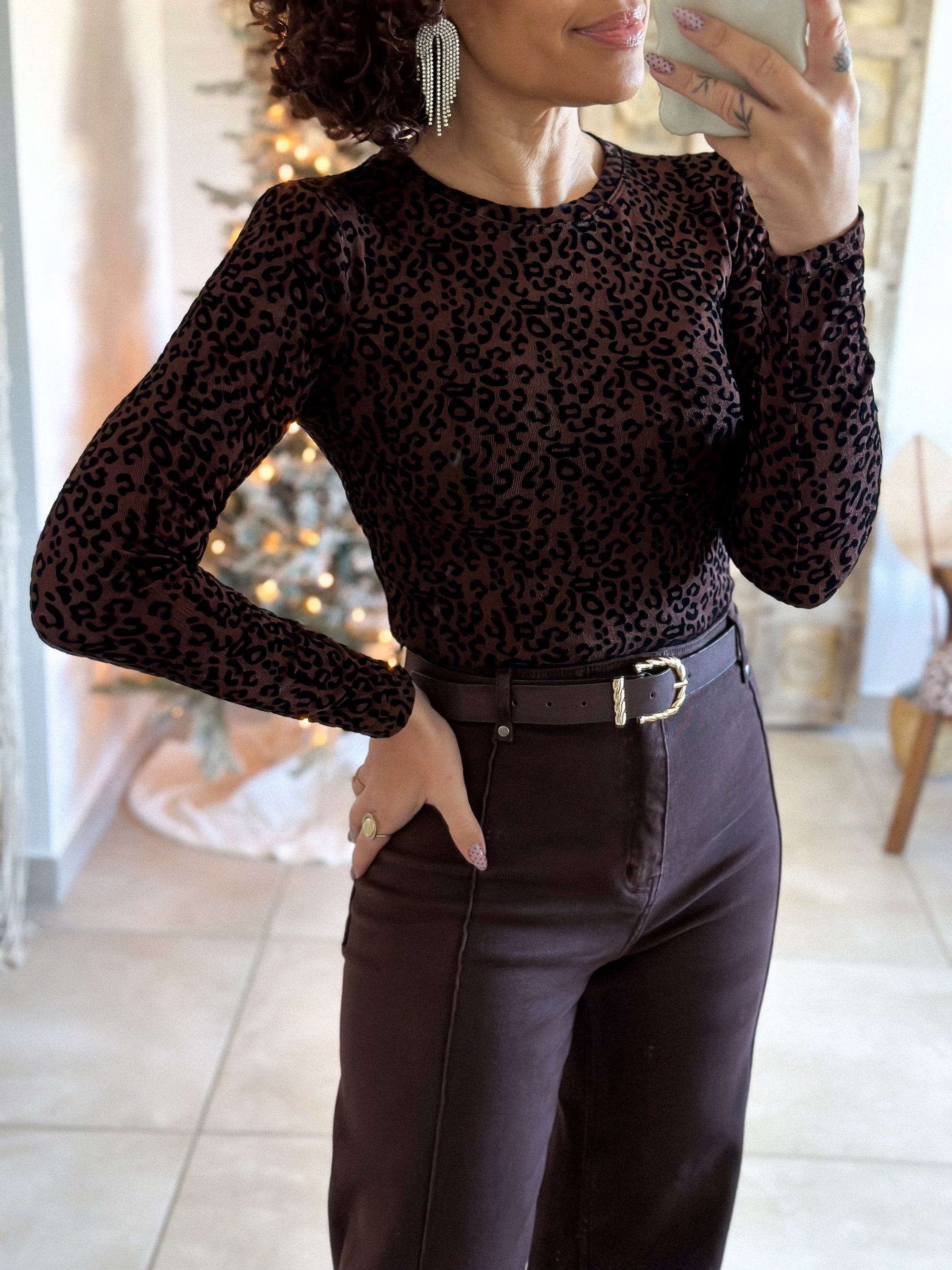 Body Evania - Léopard Velours Marron