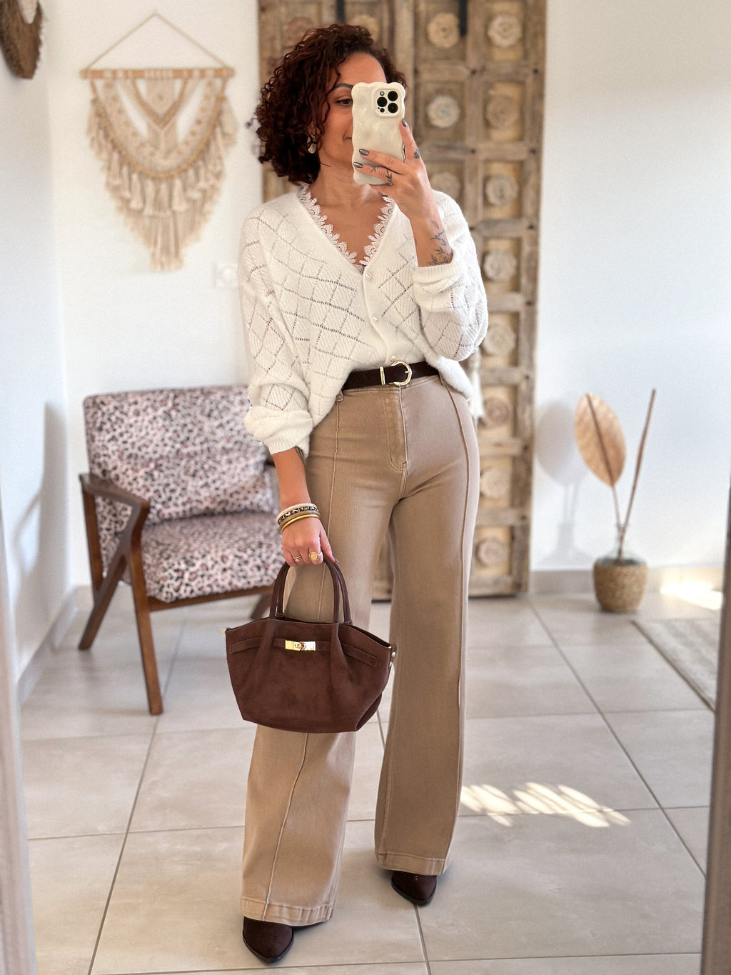 Cardigan Isana - écru maille ajourée