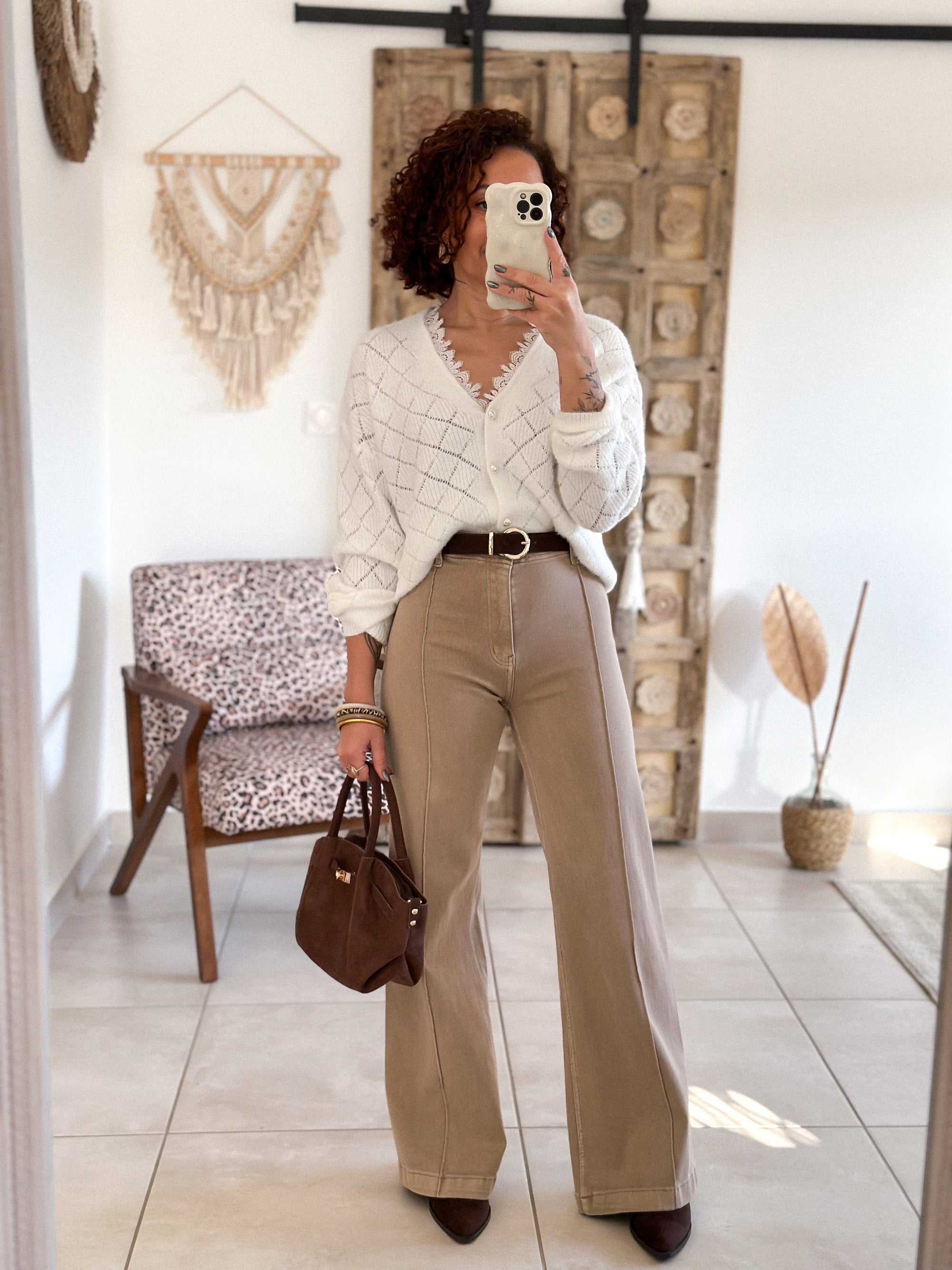 Cardigan Isana - écru maille ajourée