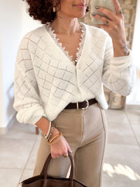 Isana Cardigan - ecru openwork knit