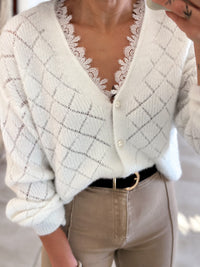 Isana Cardigan - ecru openwork knit