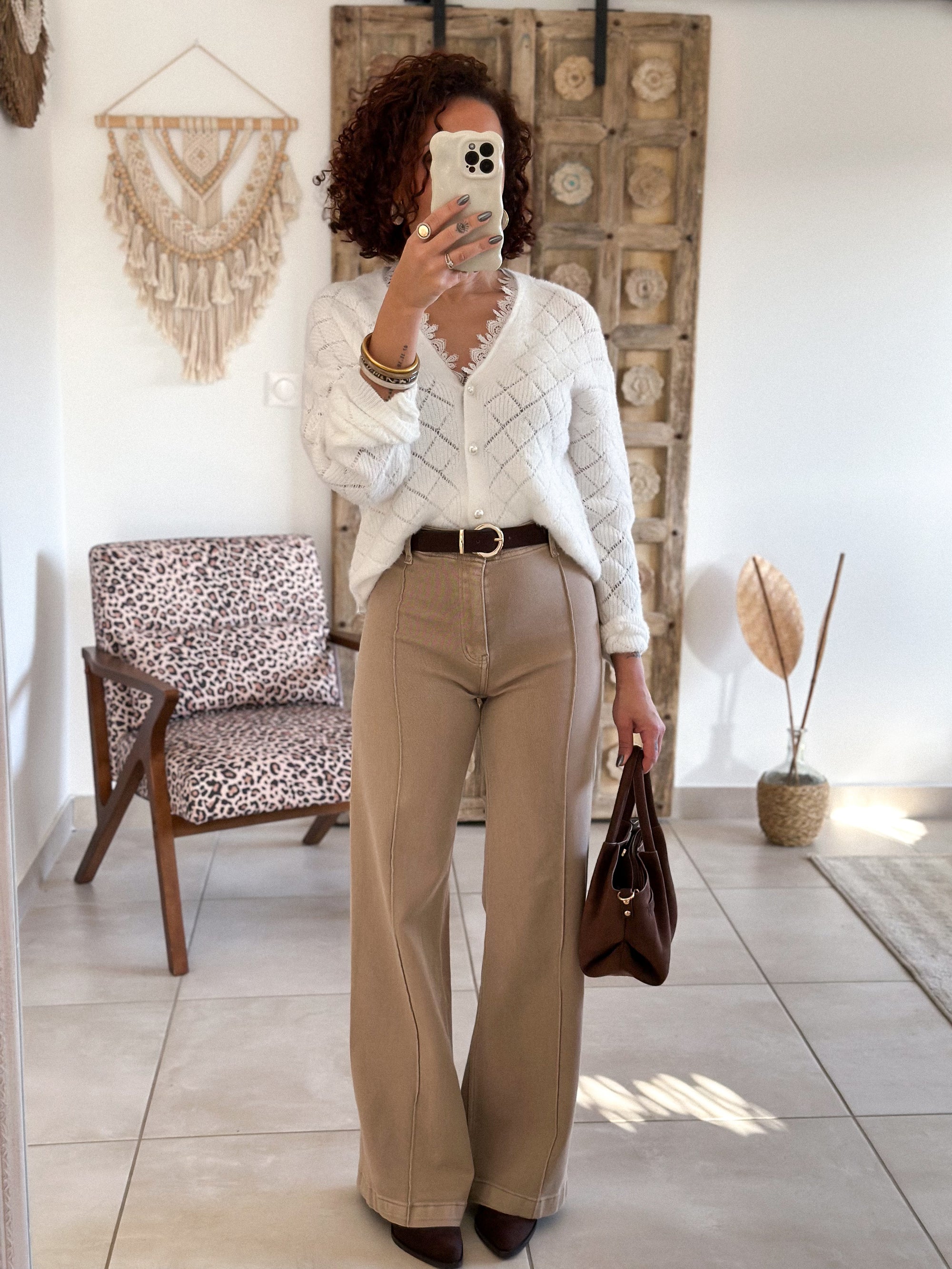 Cardigan Isana - écru maille ajourée