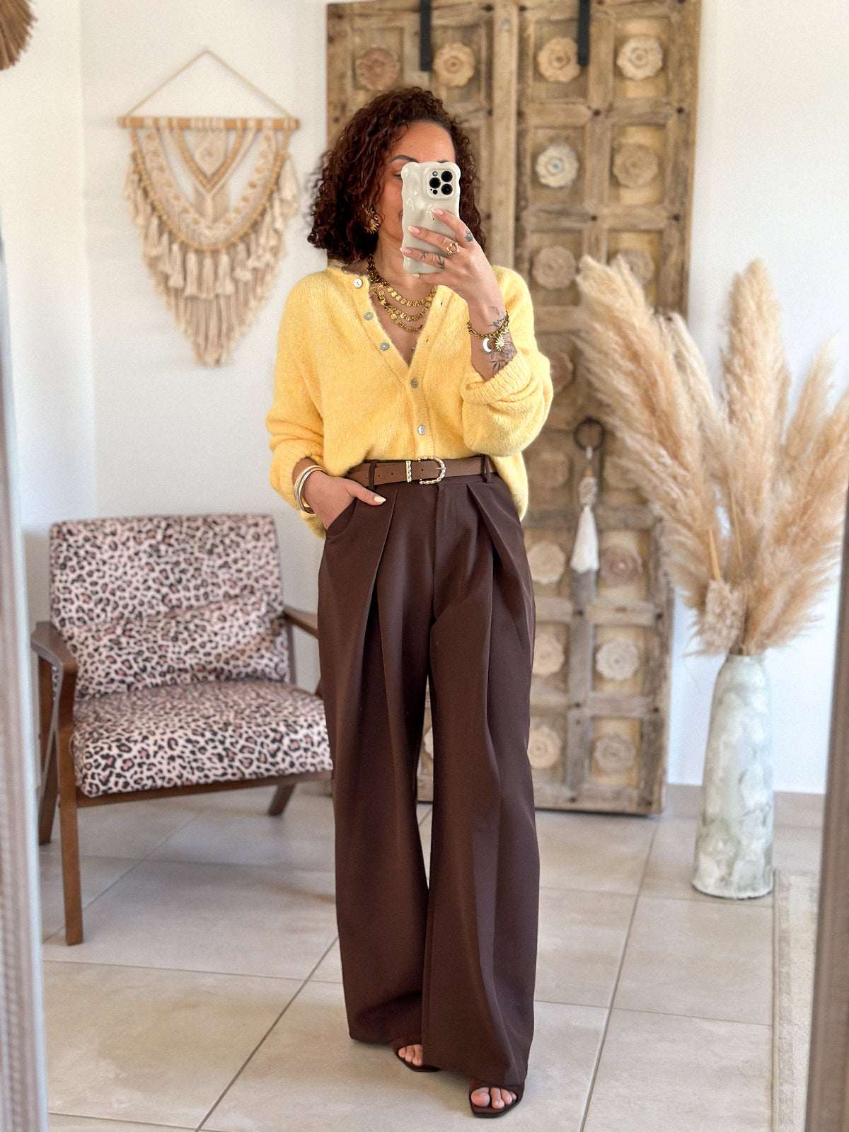 Jess Trousers - wide leg with pleats, chocolate