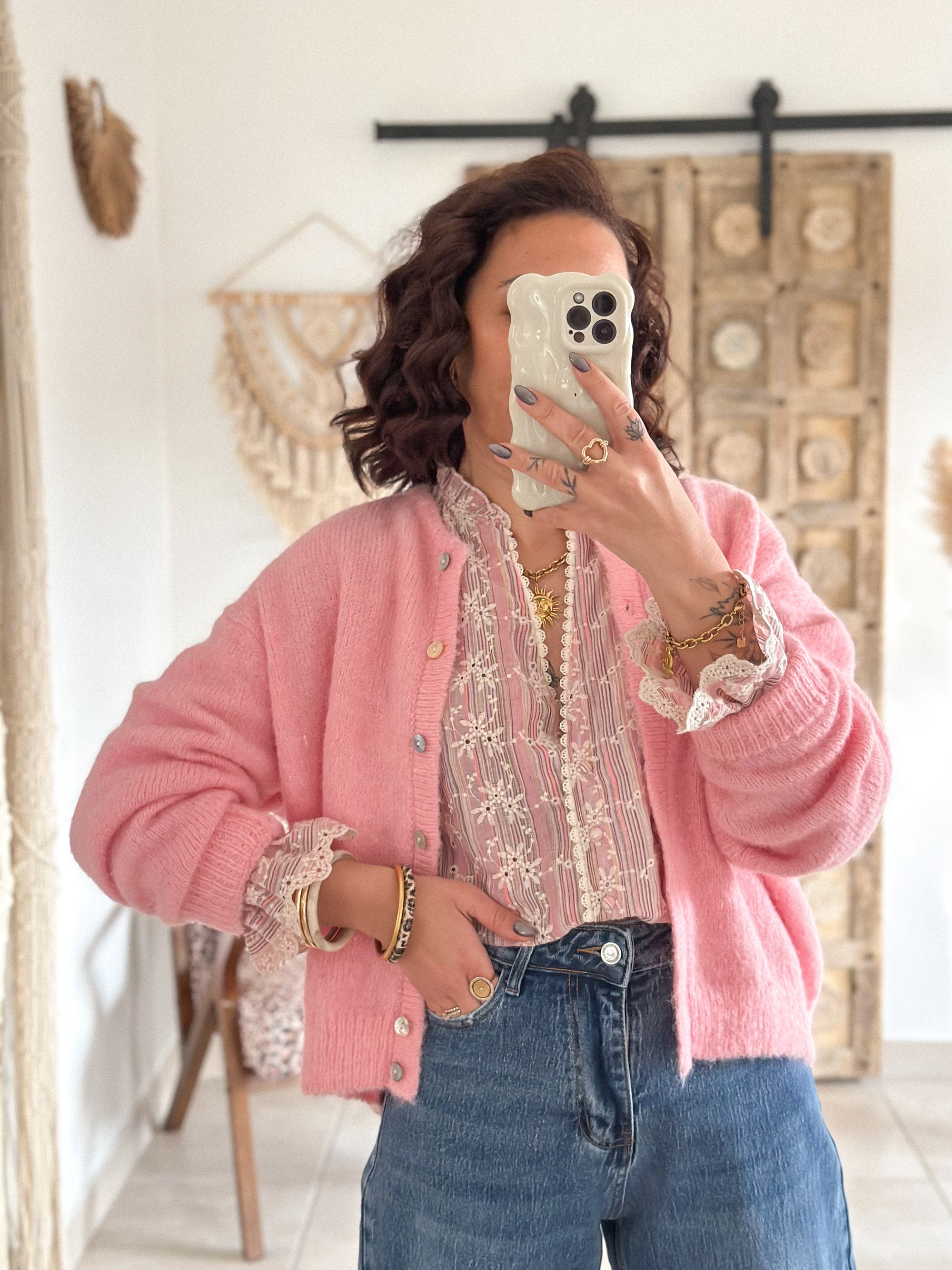 Cardigan Louisa - Rose bonbon