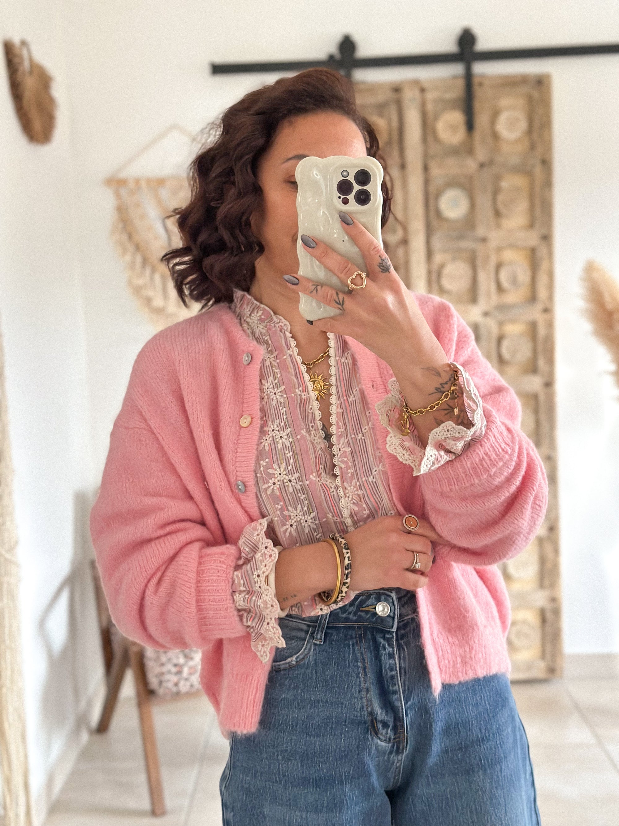 Cardigan Louisa - Rose bonbon