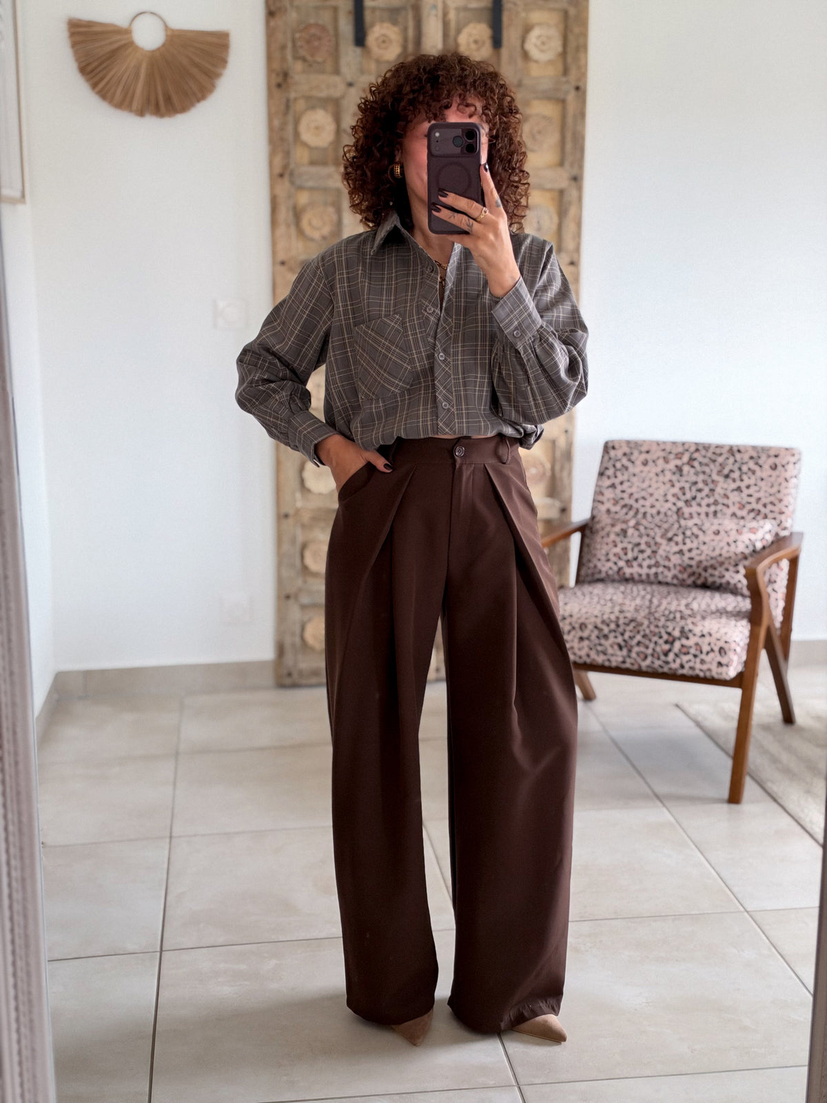 Chemise Edith - Carreaux gris taupe