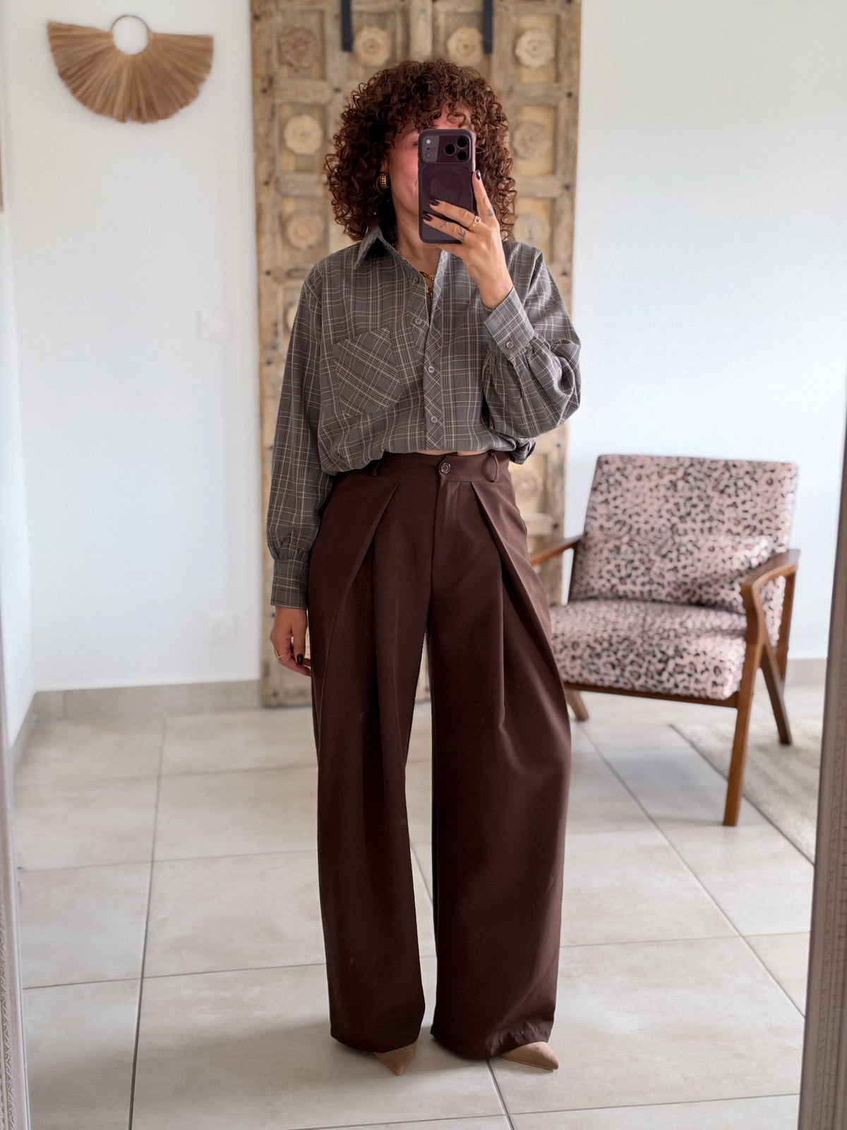 Chemise Edith - Carreaux gris taupe
