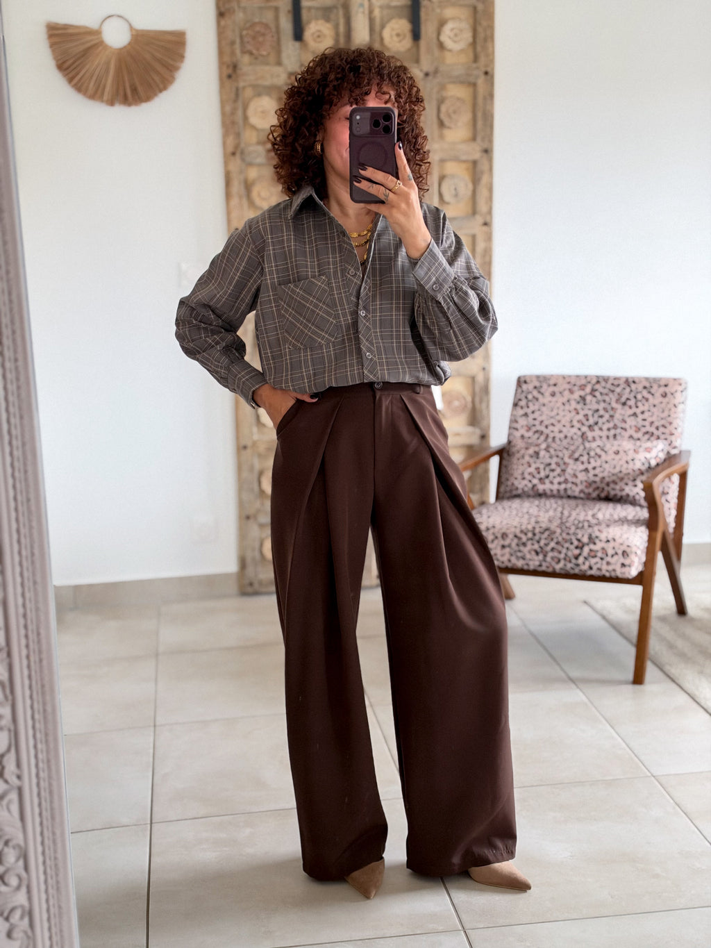 Chemise Edith - Carreaux gris taupe