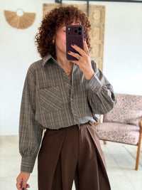 Chemise Edith - Carreaux gris taupe