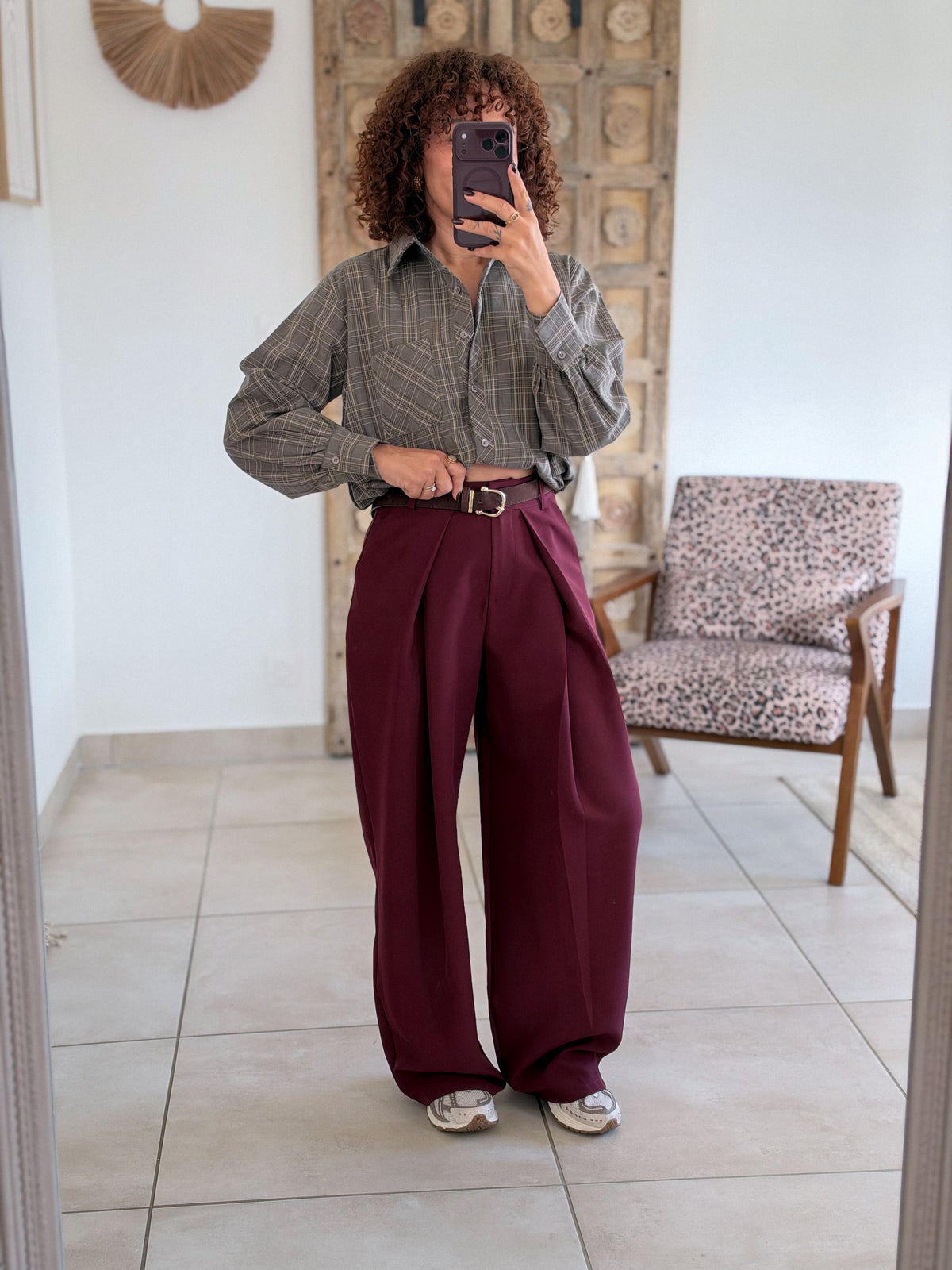 Chemise Edith - Carreaux gris taupe