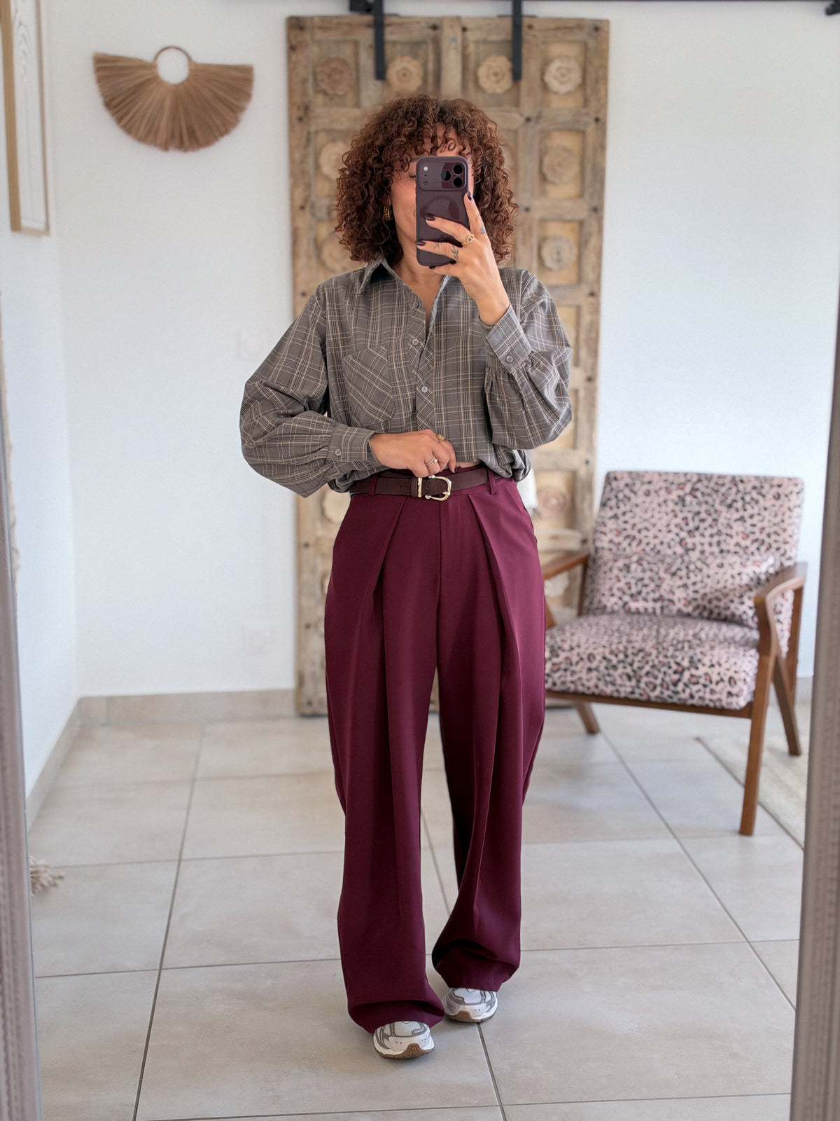 Chemise Edith - Carreaux gris taupe
