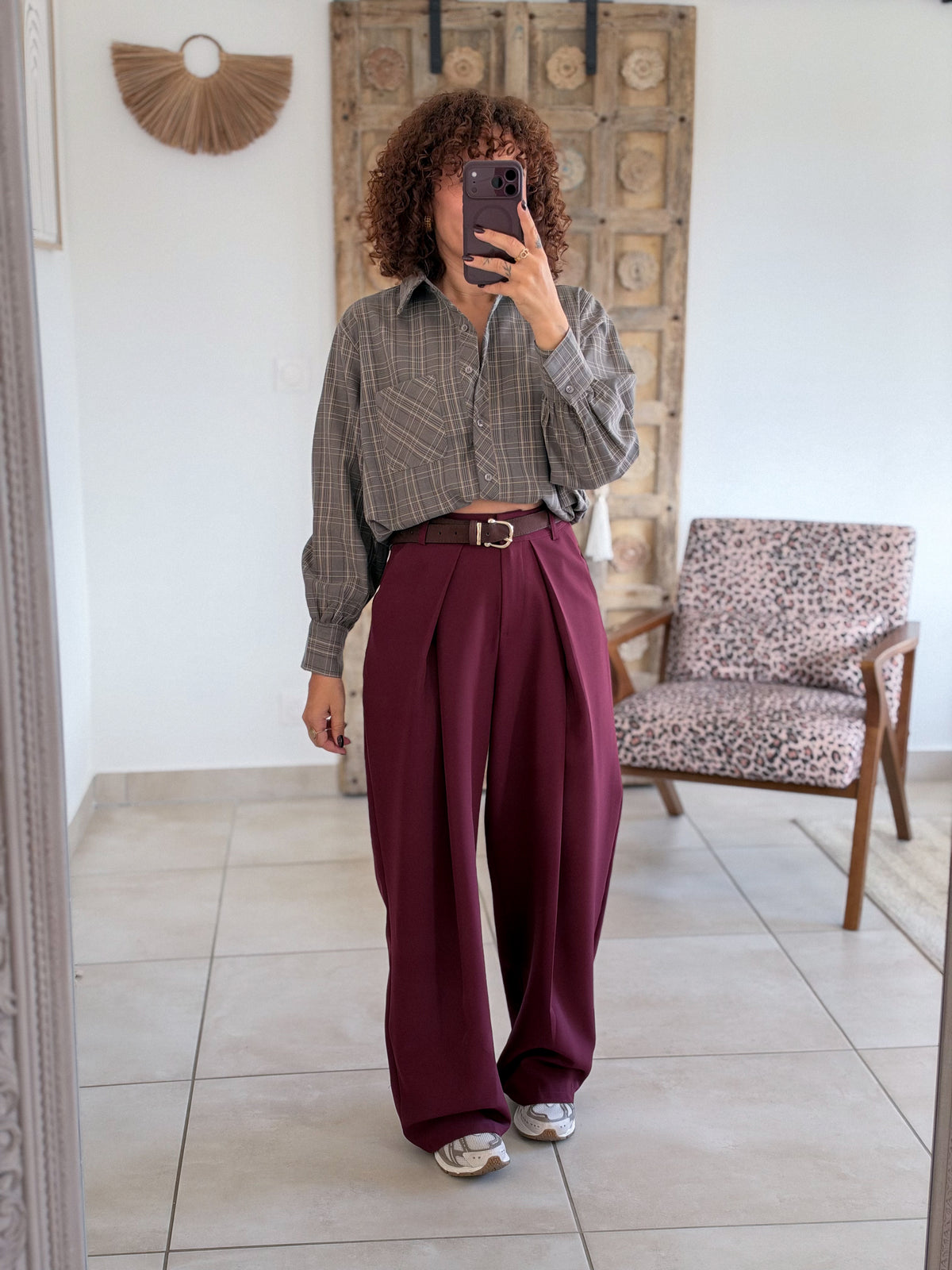 Chemise Edith - Carreaux gris taupe
