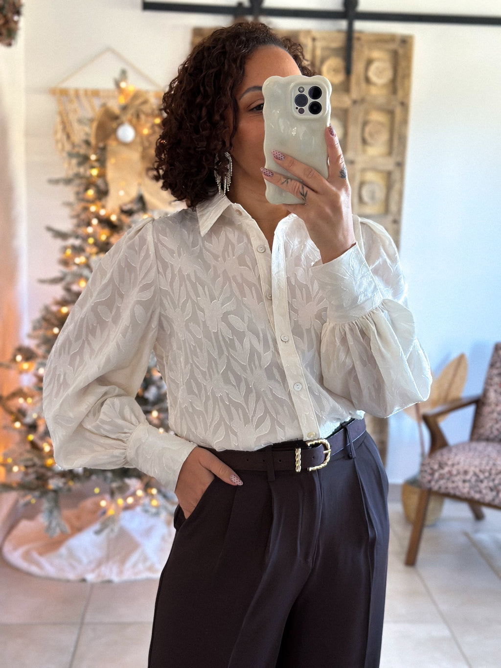 Chemise Isaline - Ecru jacquard