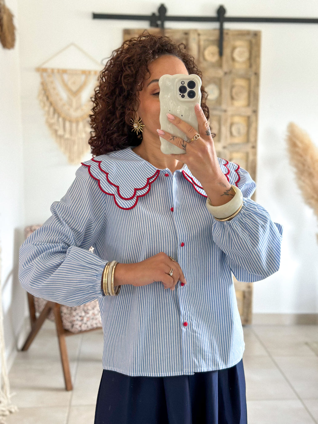 Chemise Anne - Rayée bleu ciel