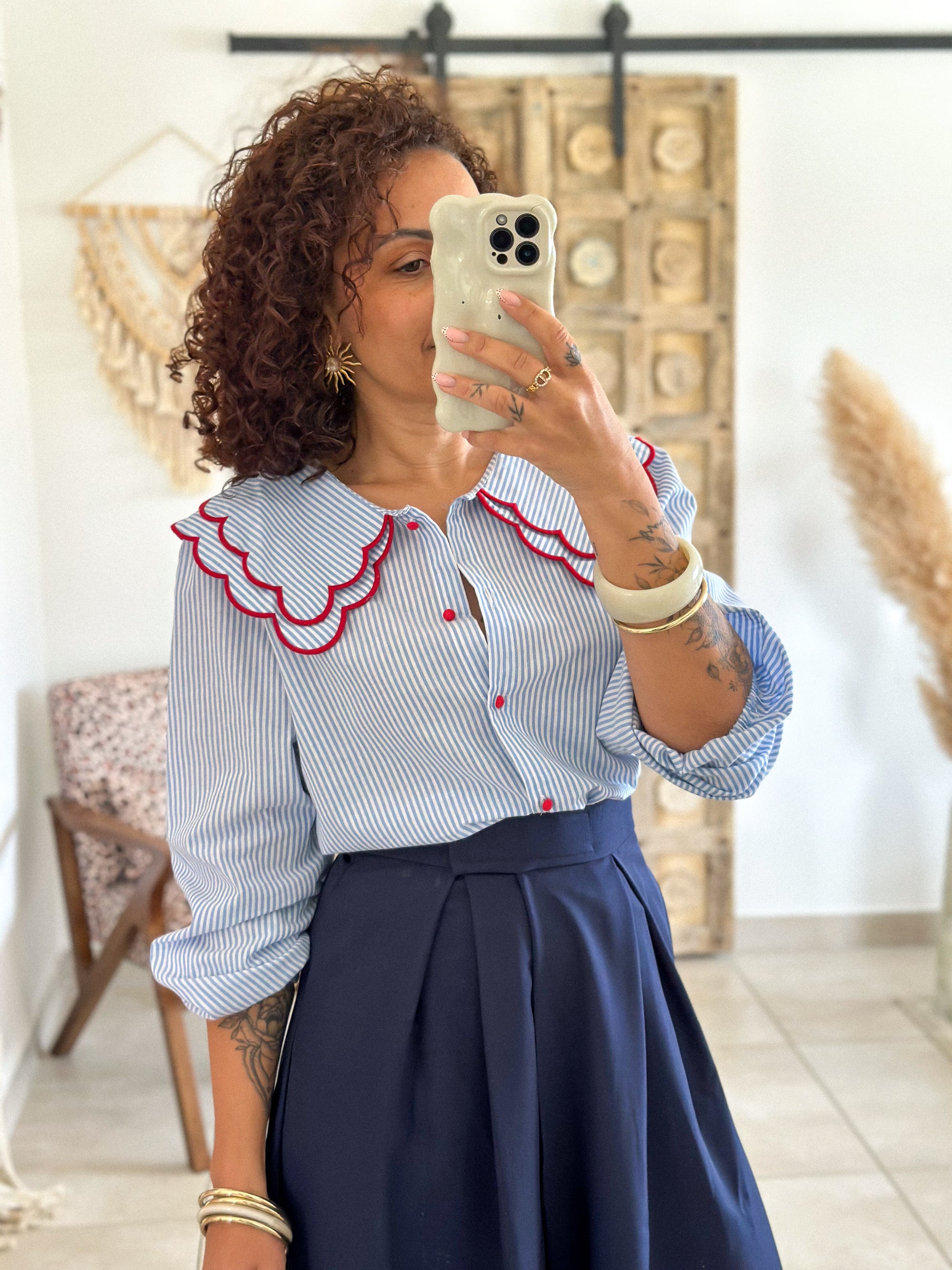 Chemise Anne - Rayée bleu ciel