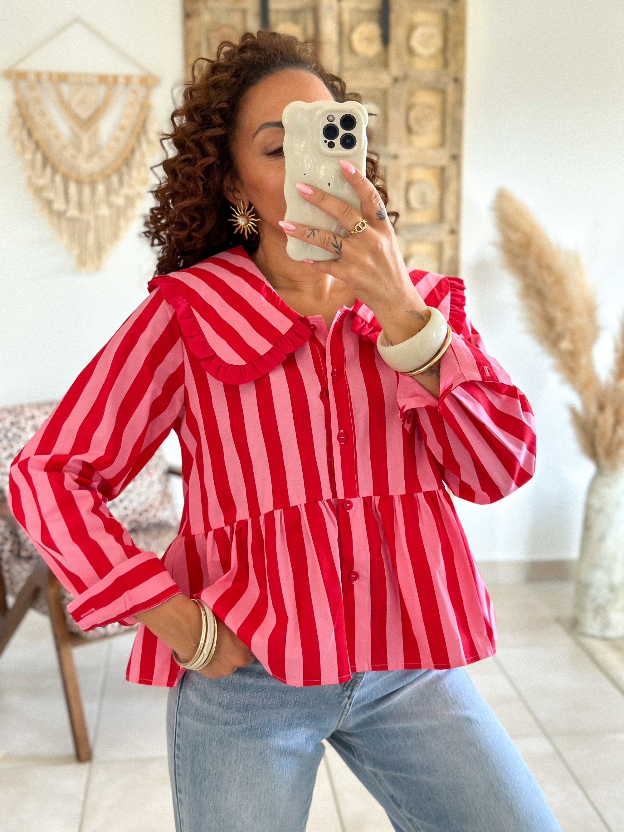 Chemise Sena - Rayée rose & rouge