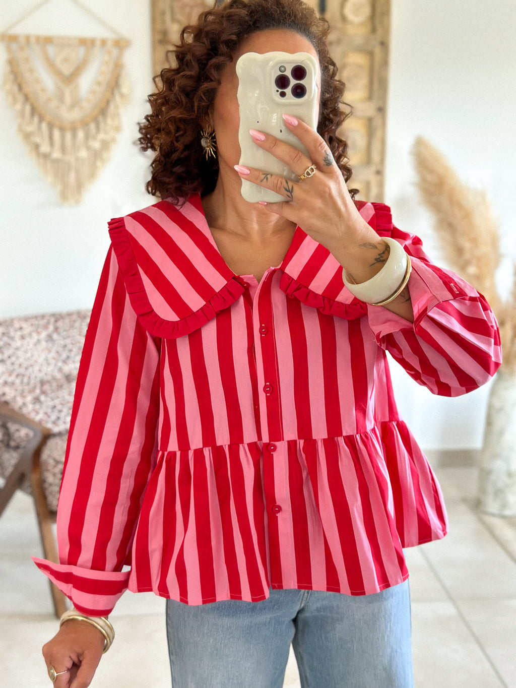 Chemise Sena - Rayée rose & rouge