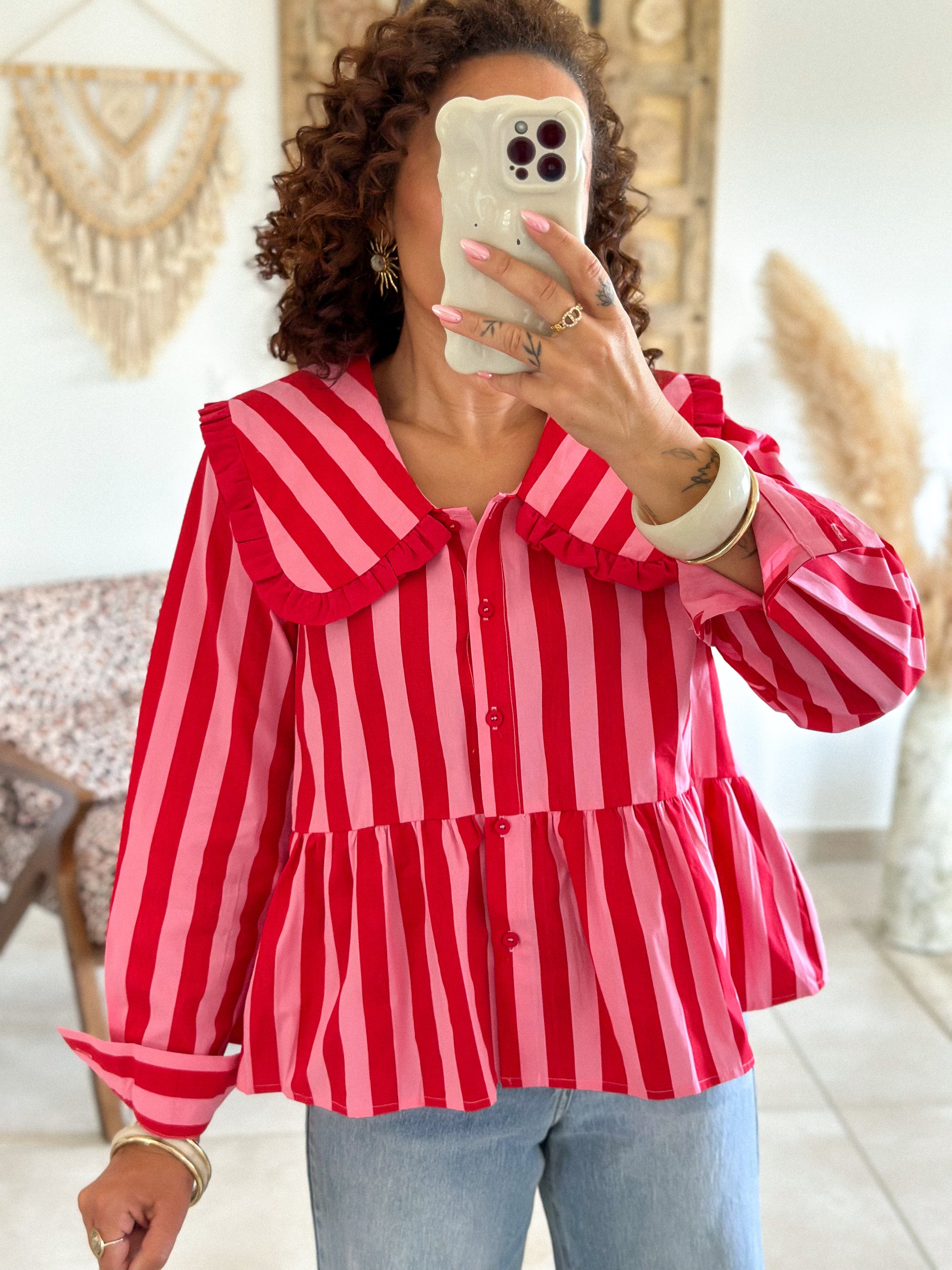 Chemise Sena - Rayée rose & rouge