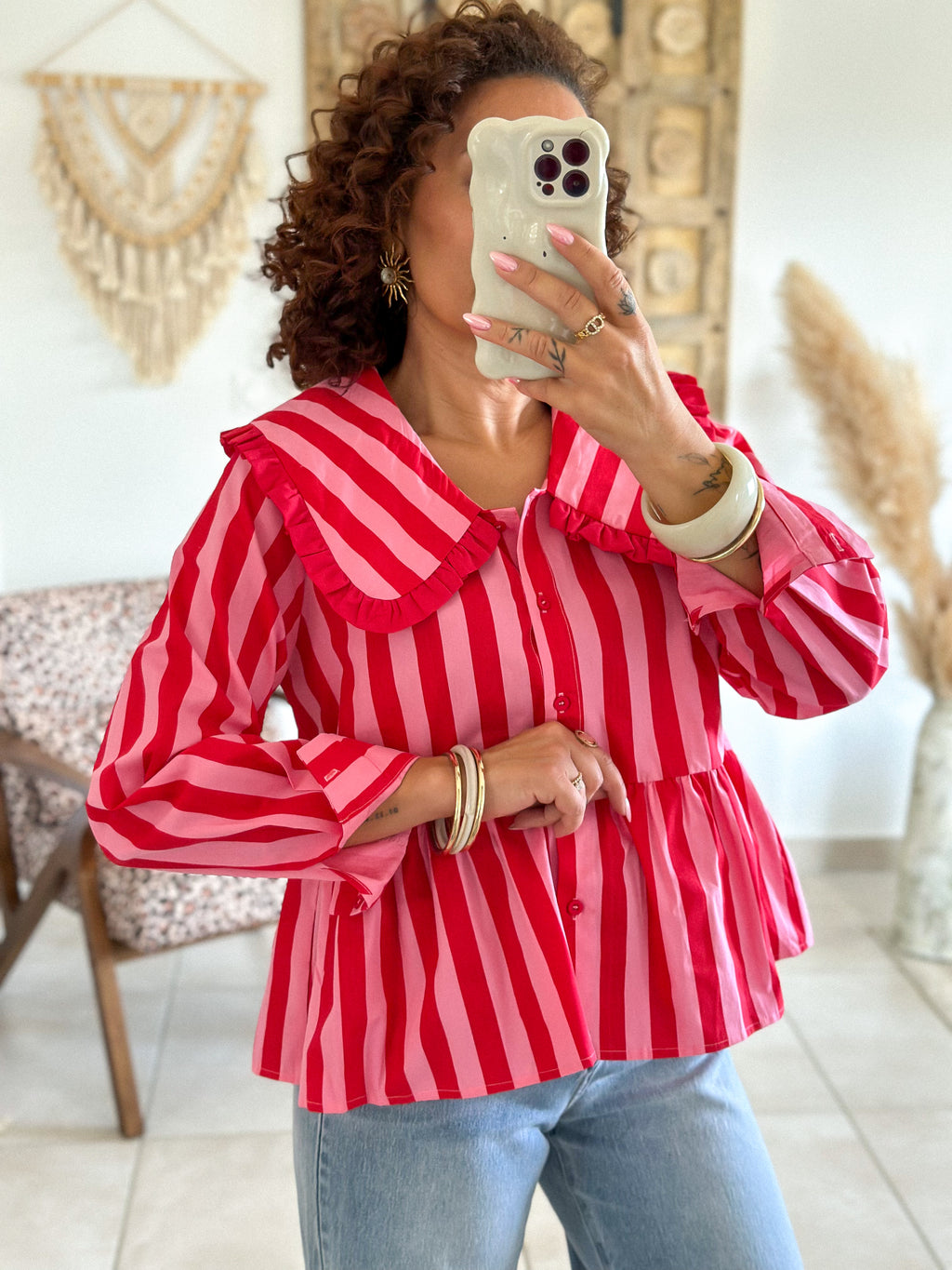Chemise Sena - Rayée rose & rouge
