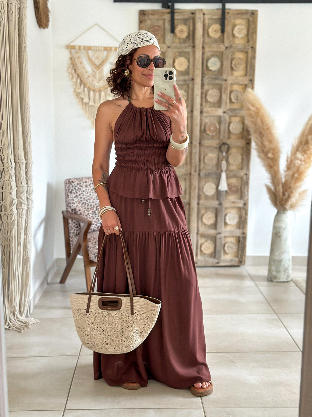 Ensemble Tulum - Jupe et Top marron
