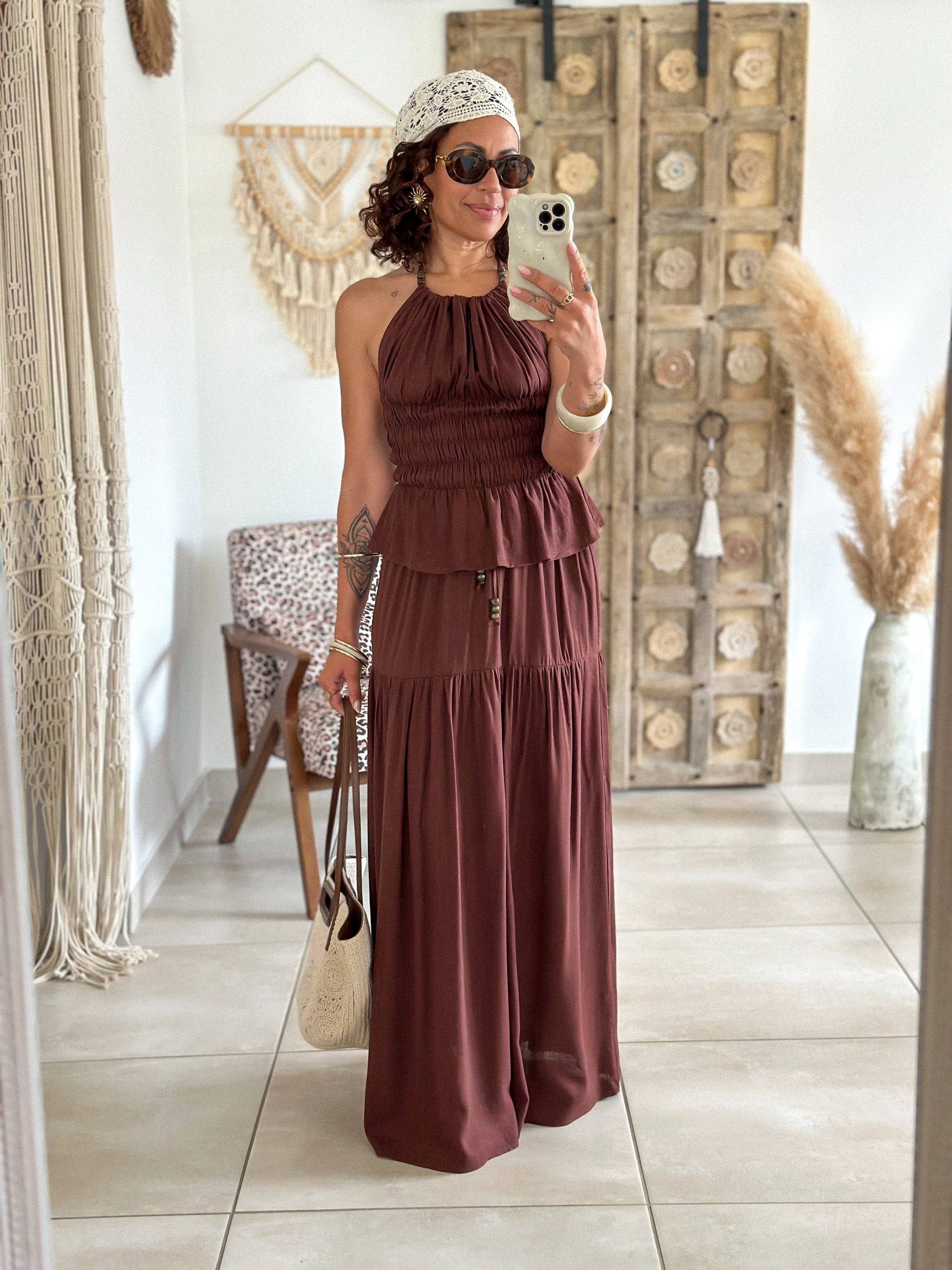 Ensemble Tulum - Jupe et Top marron