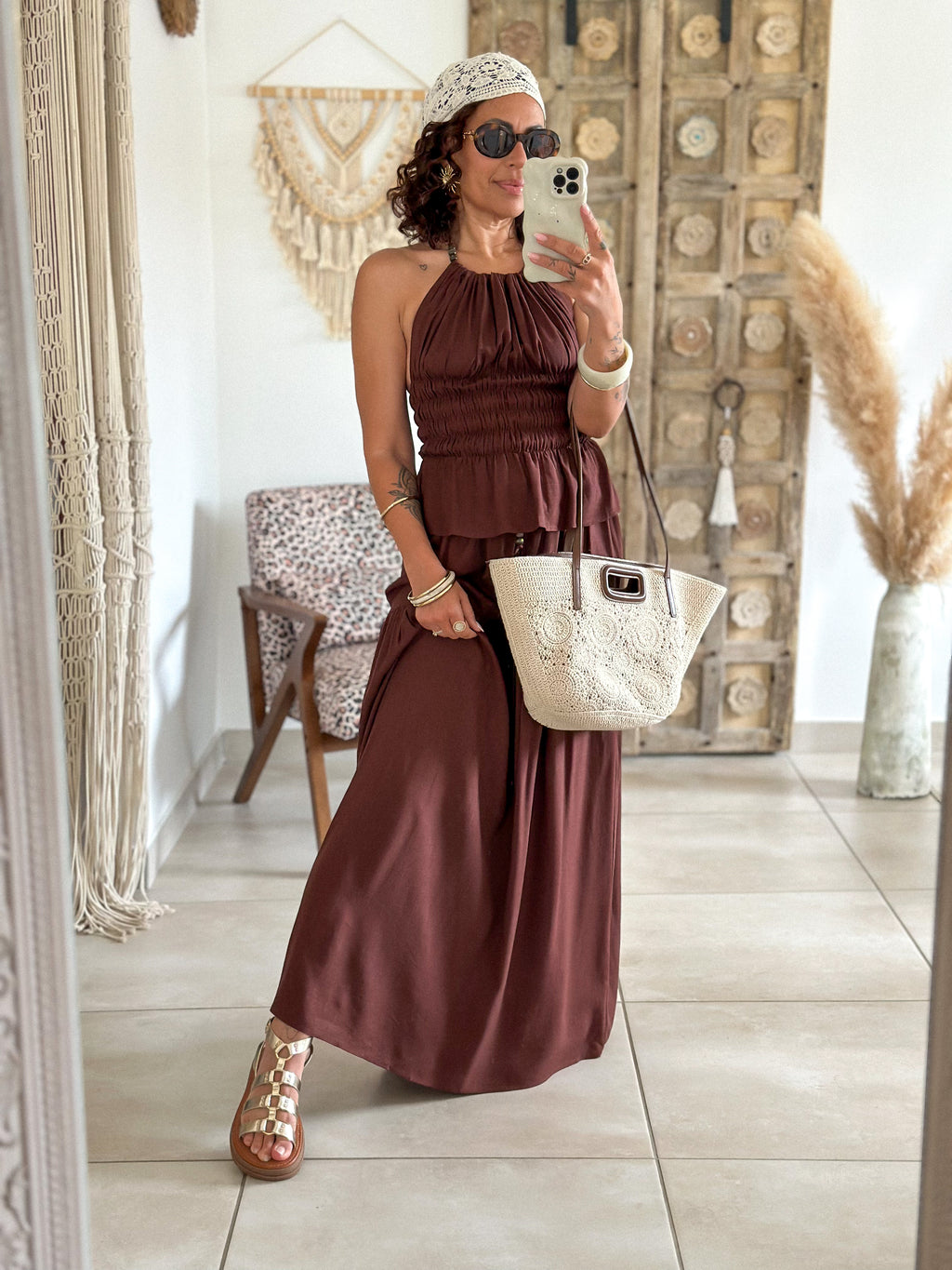 Ensemble Tulum - Jupe et Top marron