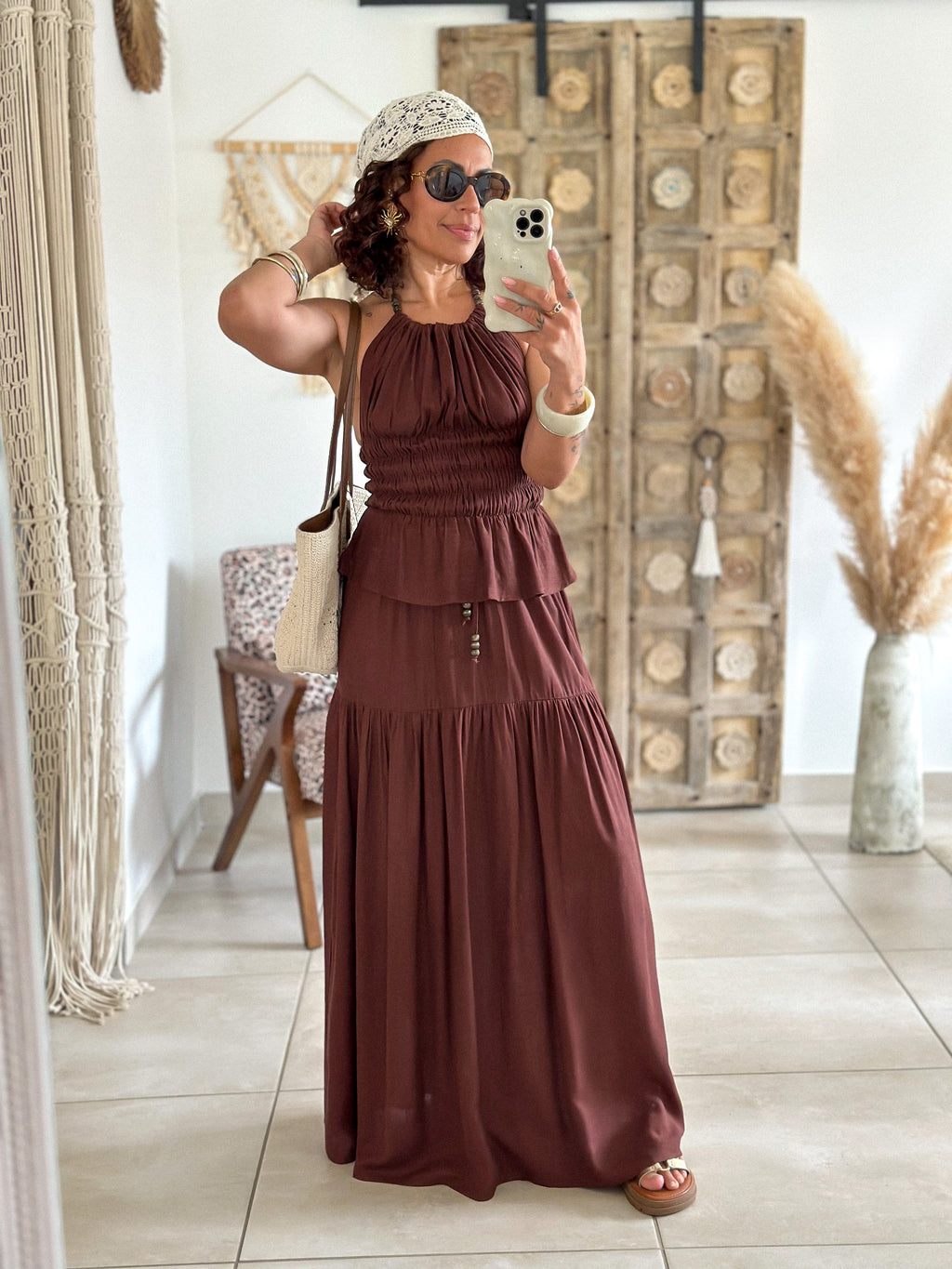 Ensemble Tulum - Jupe et Top marron