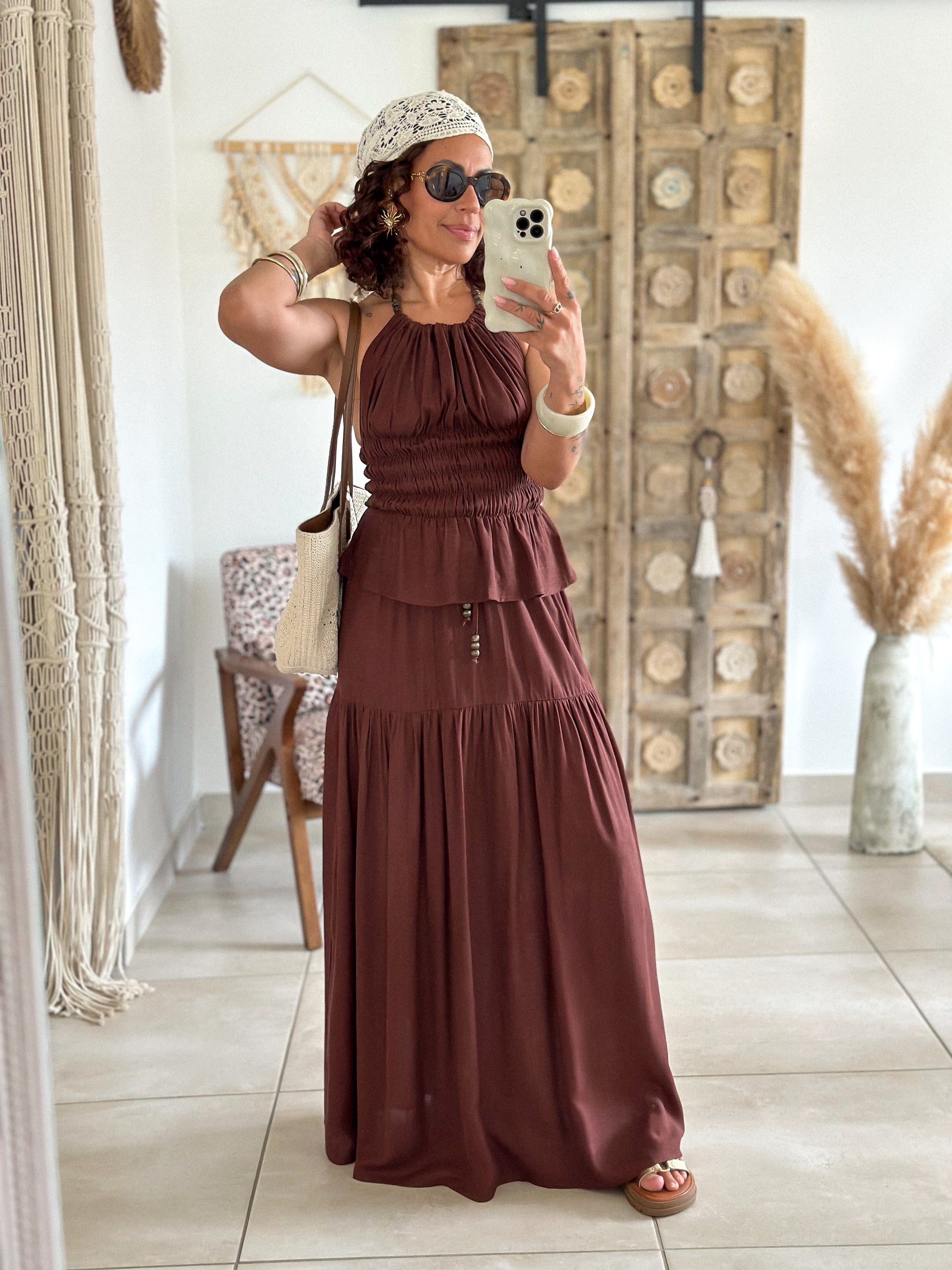 Ensemble Tulum - Jupe et Top marron