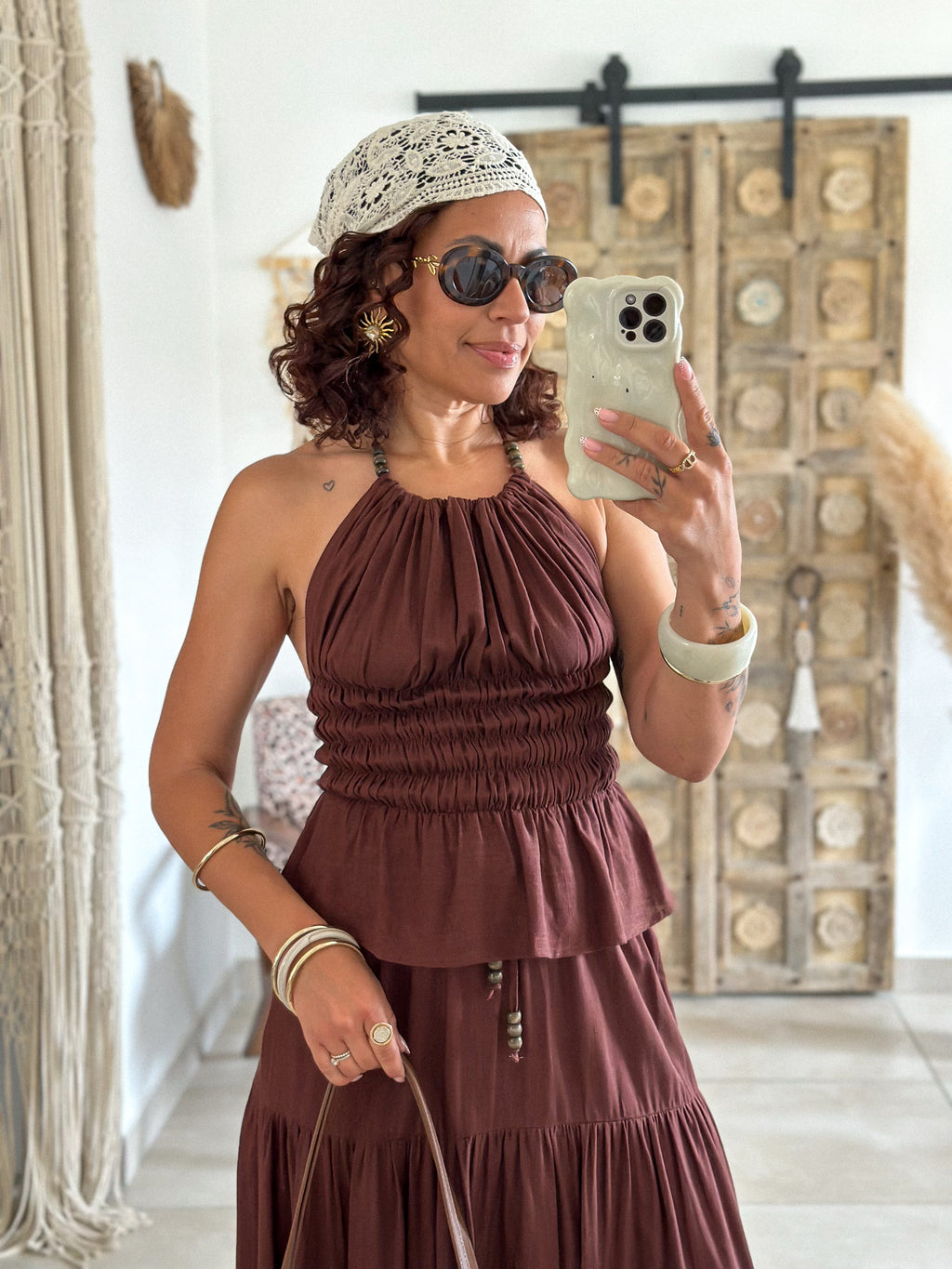 Ensemble Tulum - Jupe et Top marron
