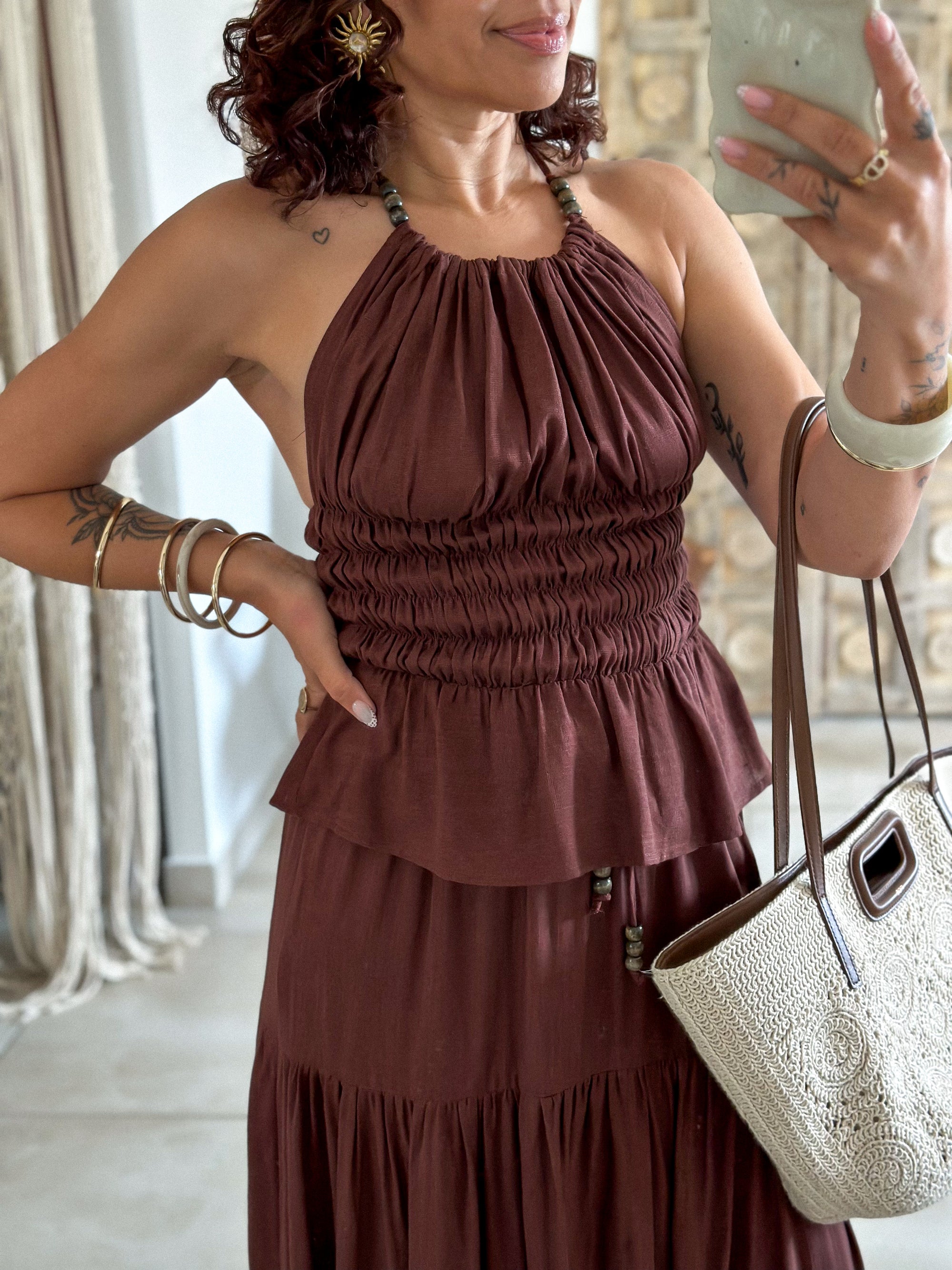 Ensemble Tulum - Jupe et Top marron