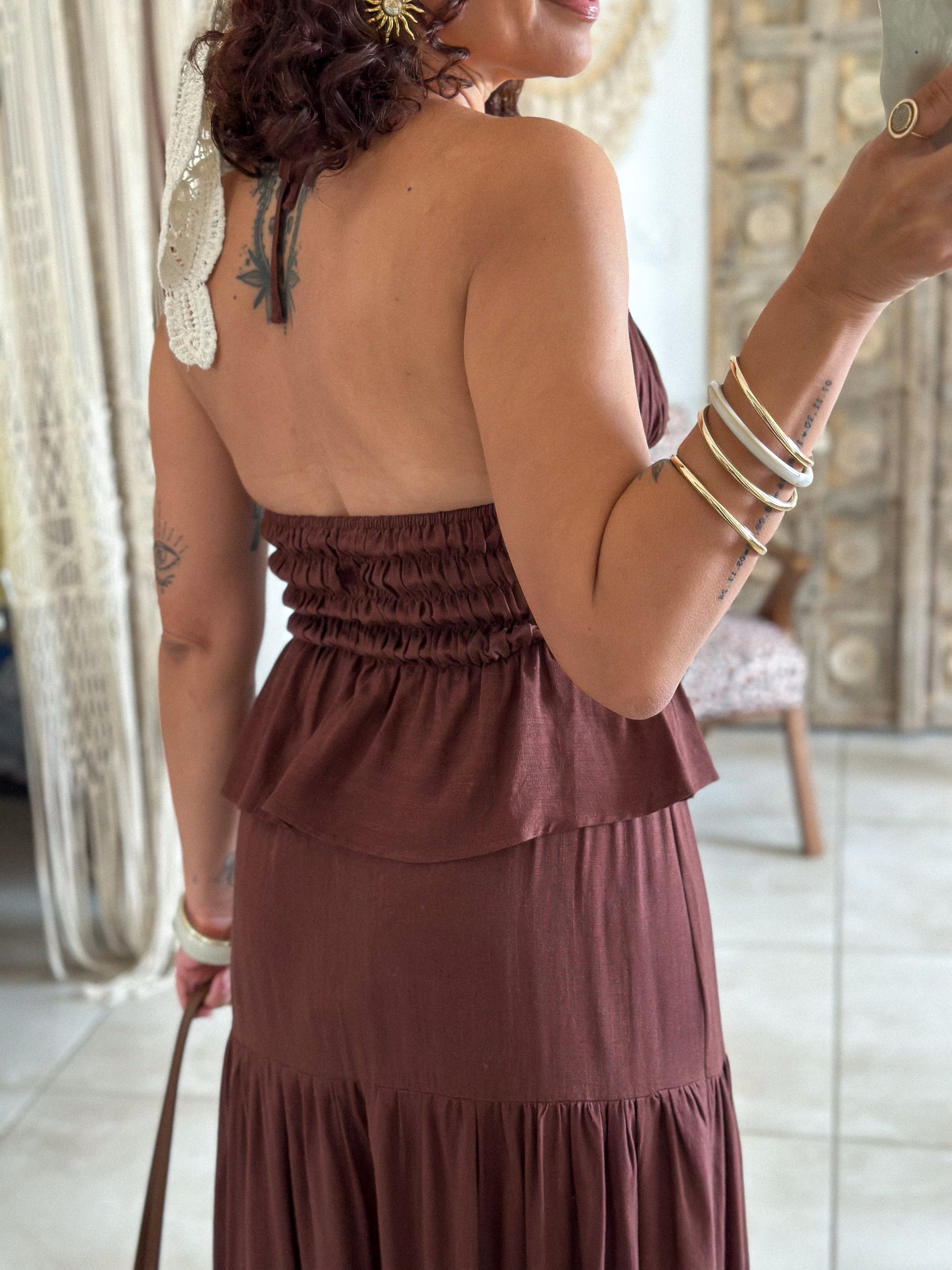 Ensemble Tulum - Jupe et Top marron