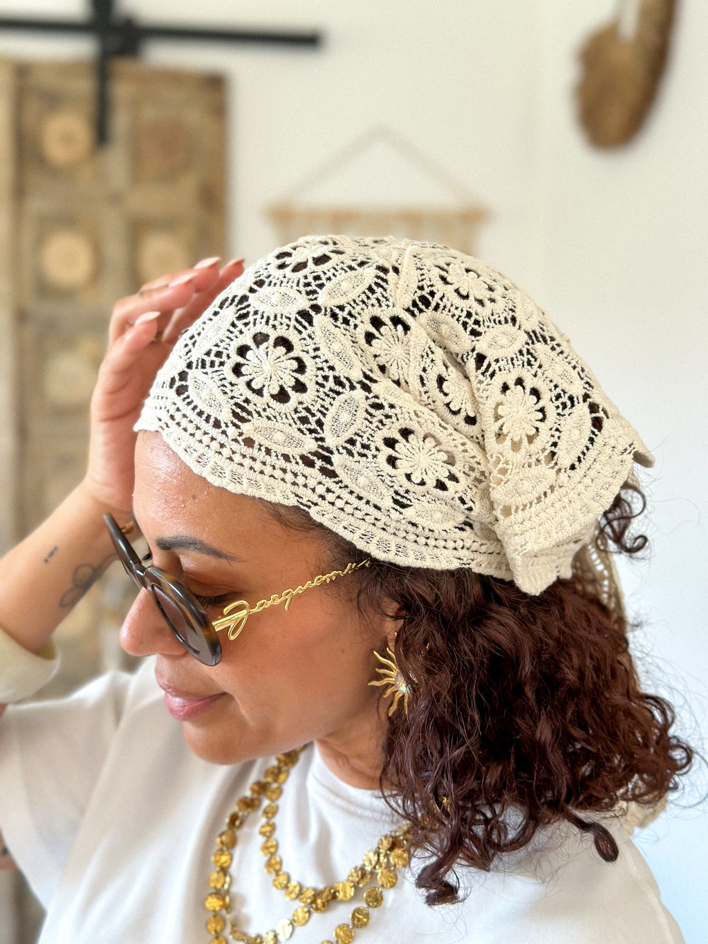 Foulard Hope - Dentelle coton beige