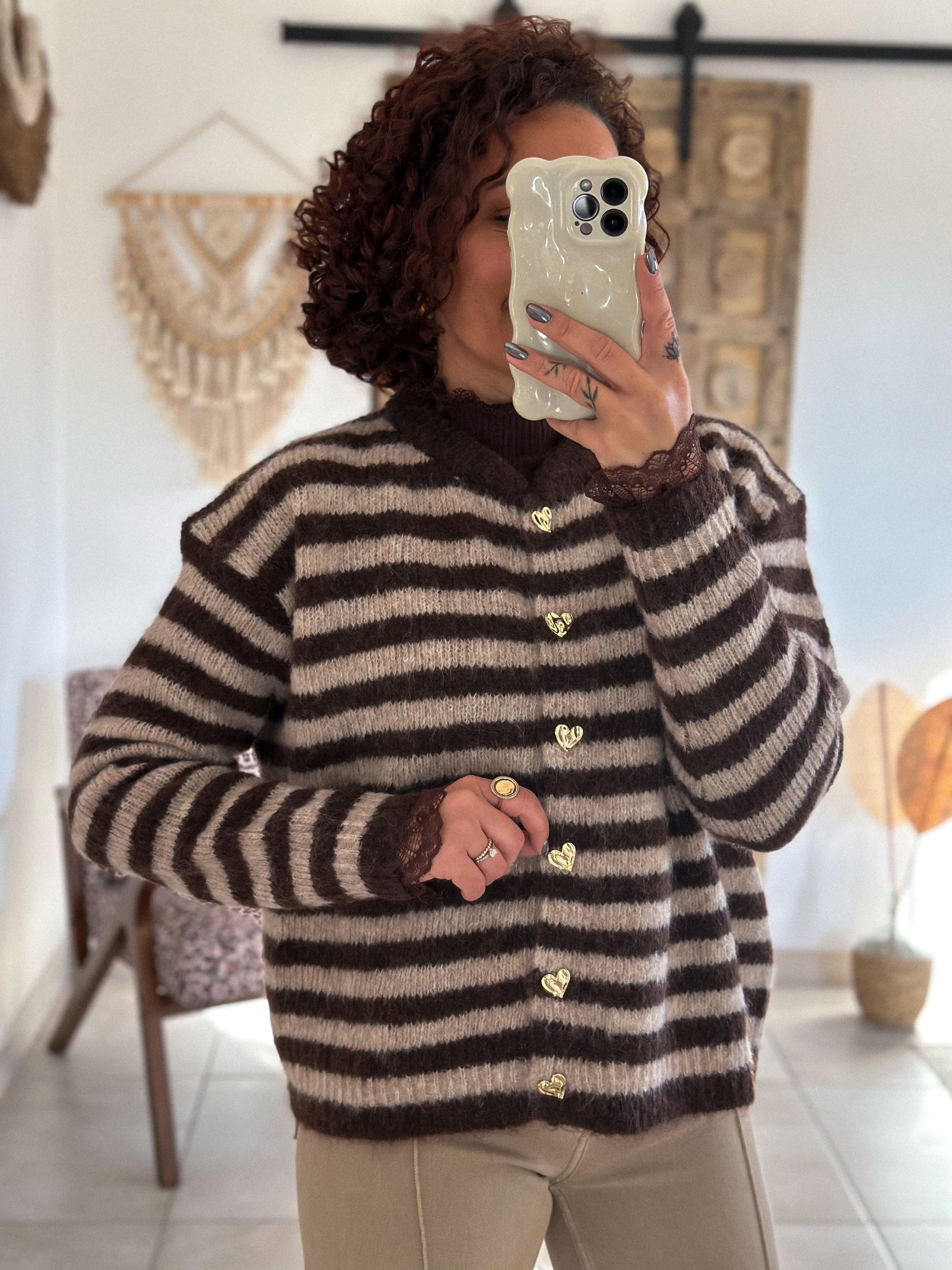 Gilet Chérine - rayé marron et écru