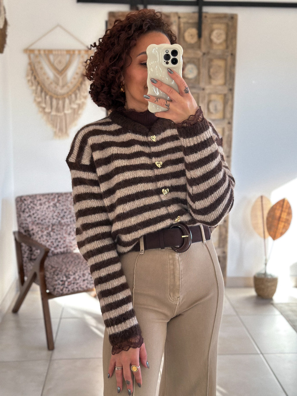 Gilet Chérine - rayé marron et écru