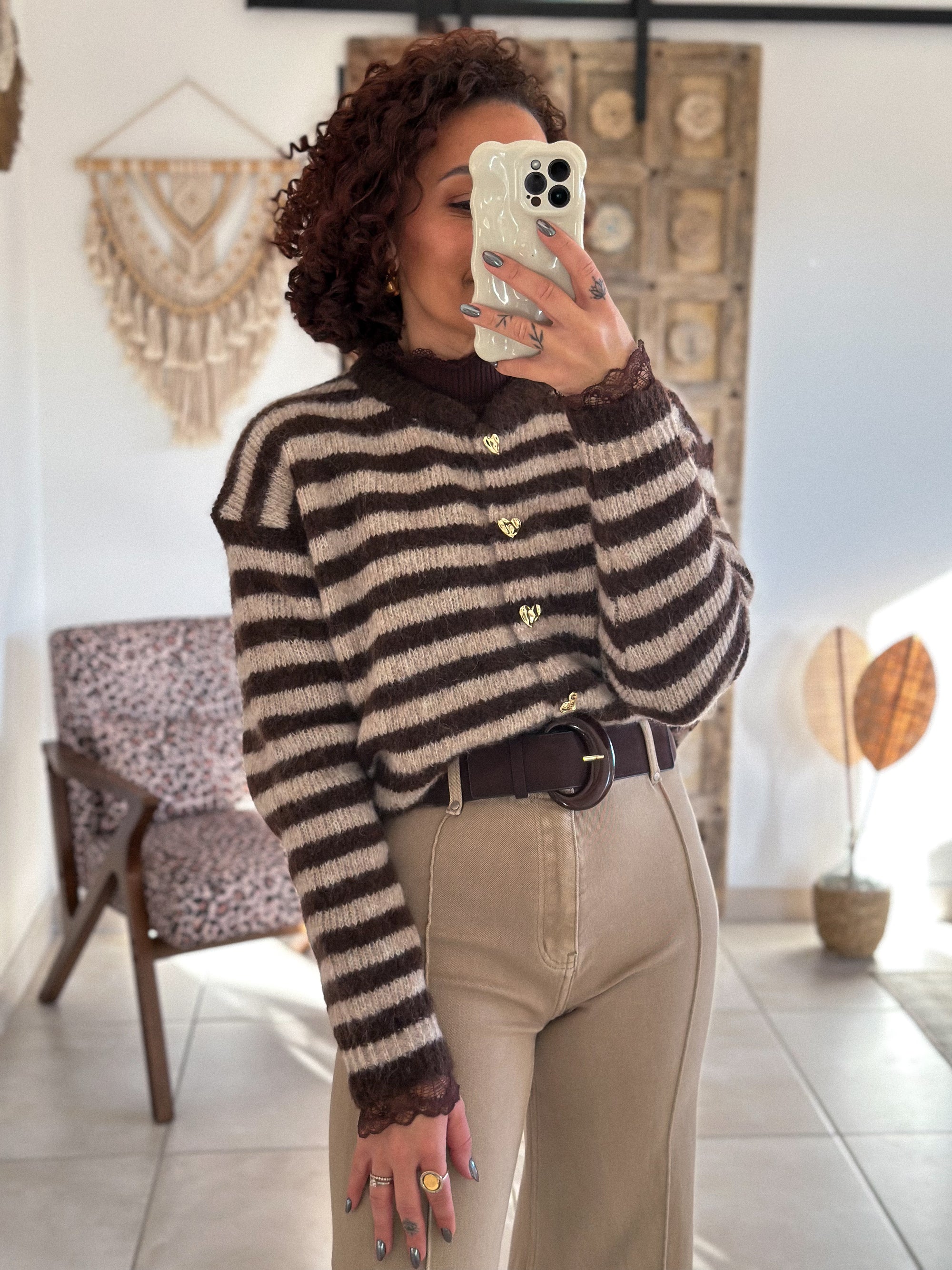 Gilet Chérine - rayé marron et écru