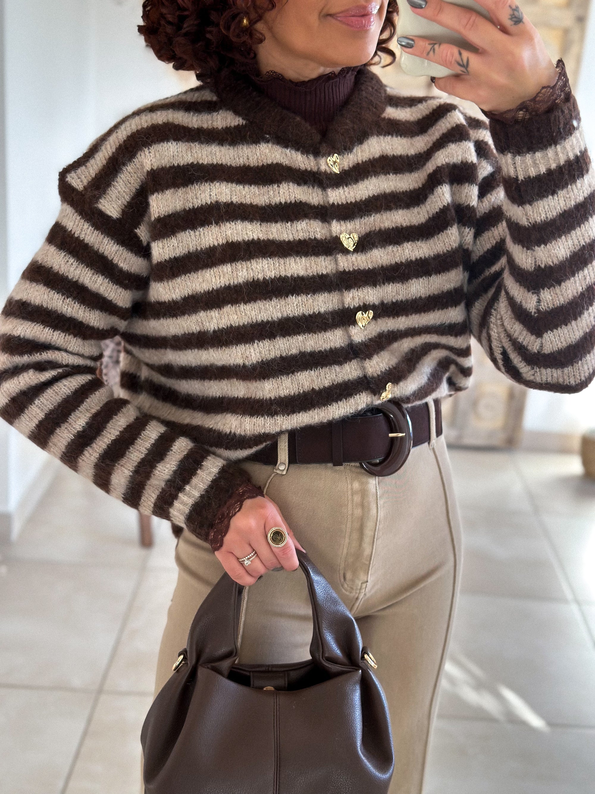 Gilet Chérine - rayé marron et écru