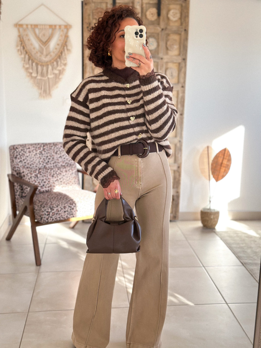 Gilet Chérine - rayé marron et écru