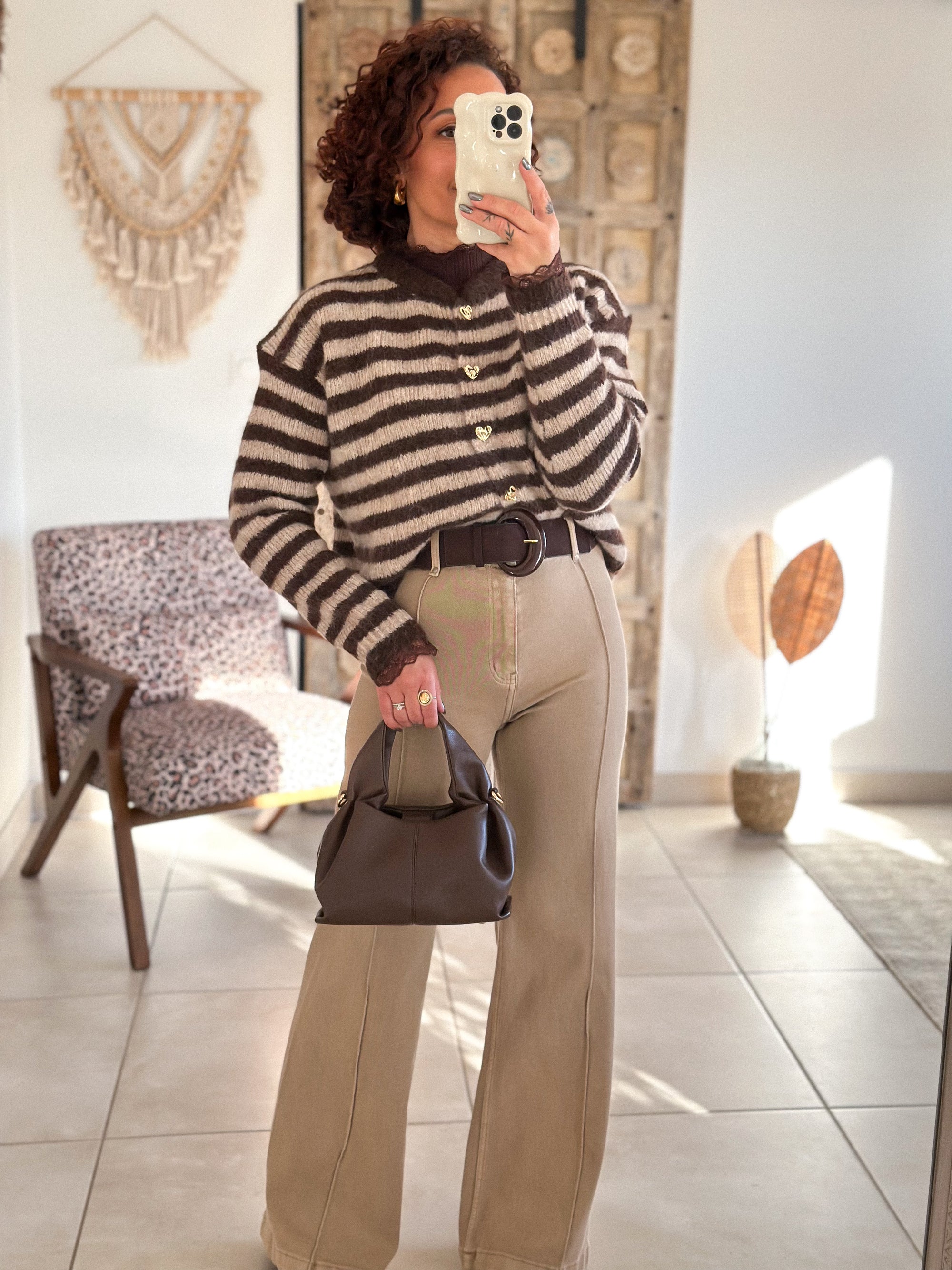 Gilet Chérine - rayé marron et écru