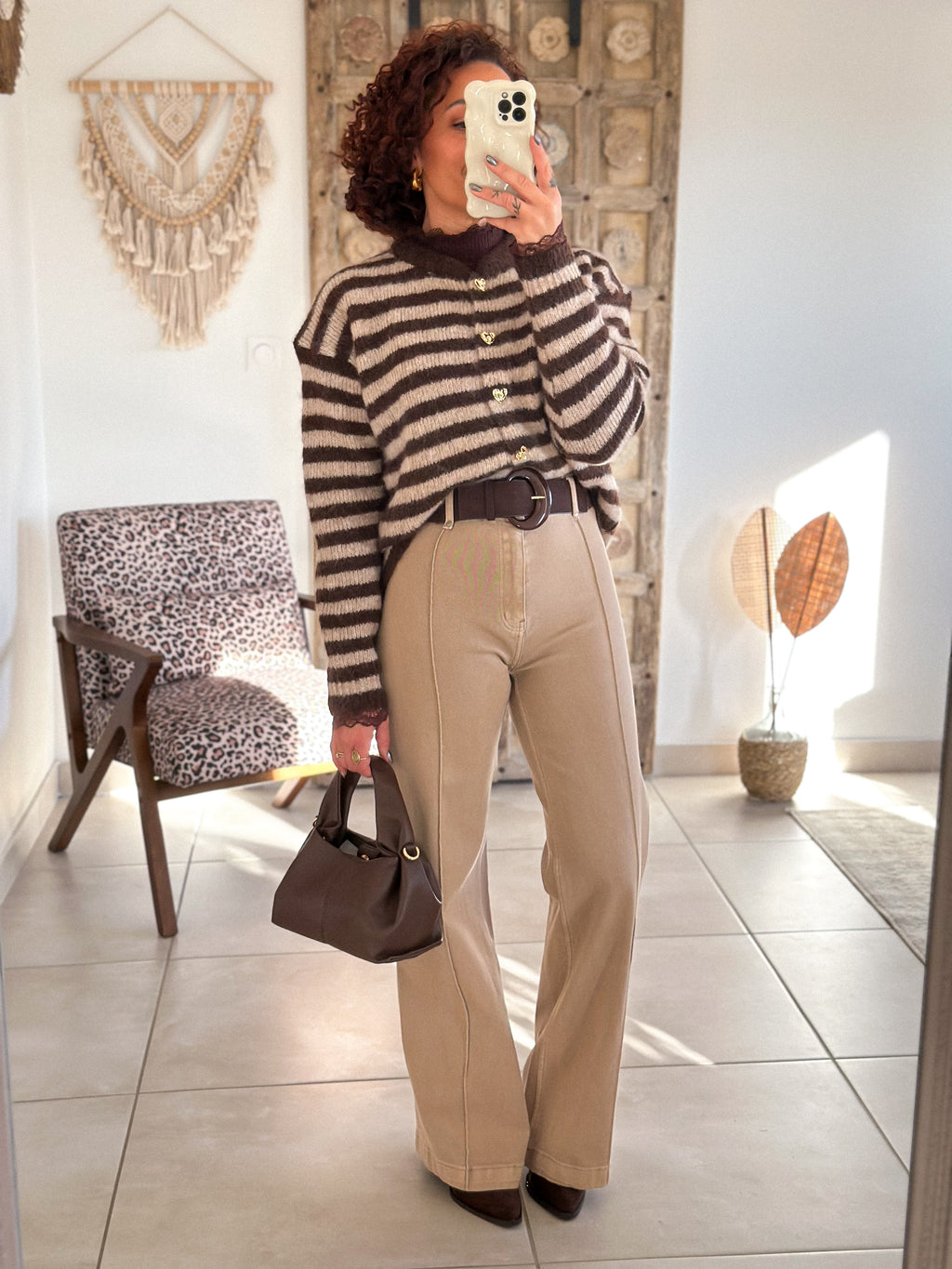 Gilet Chérine - rayé marron et écru