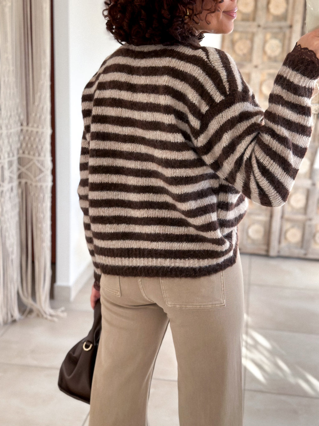 Gilet Chérine - rayé marron et écru