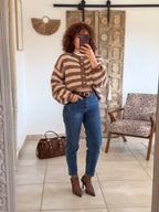 Gilet Elsa – Rayures beige et chocolat