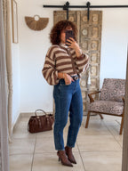 Gilet Elsa – Rayures beige et chocolat