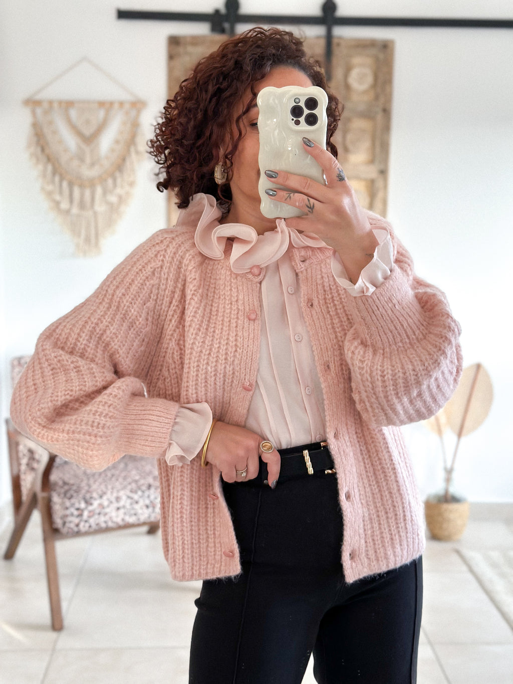 Gilet Elvire - Maille épaisse rose
