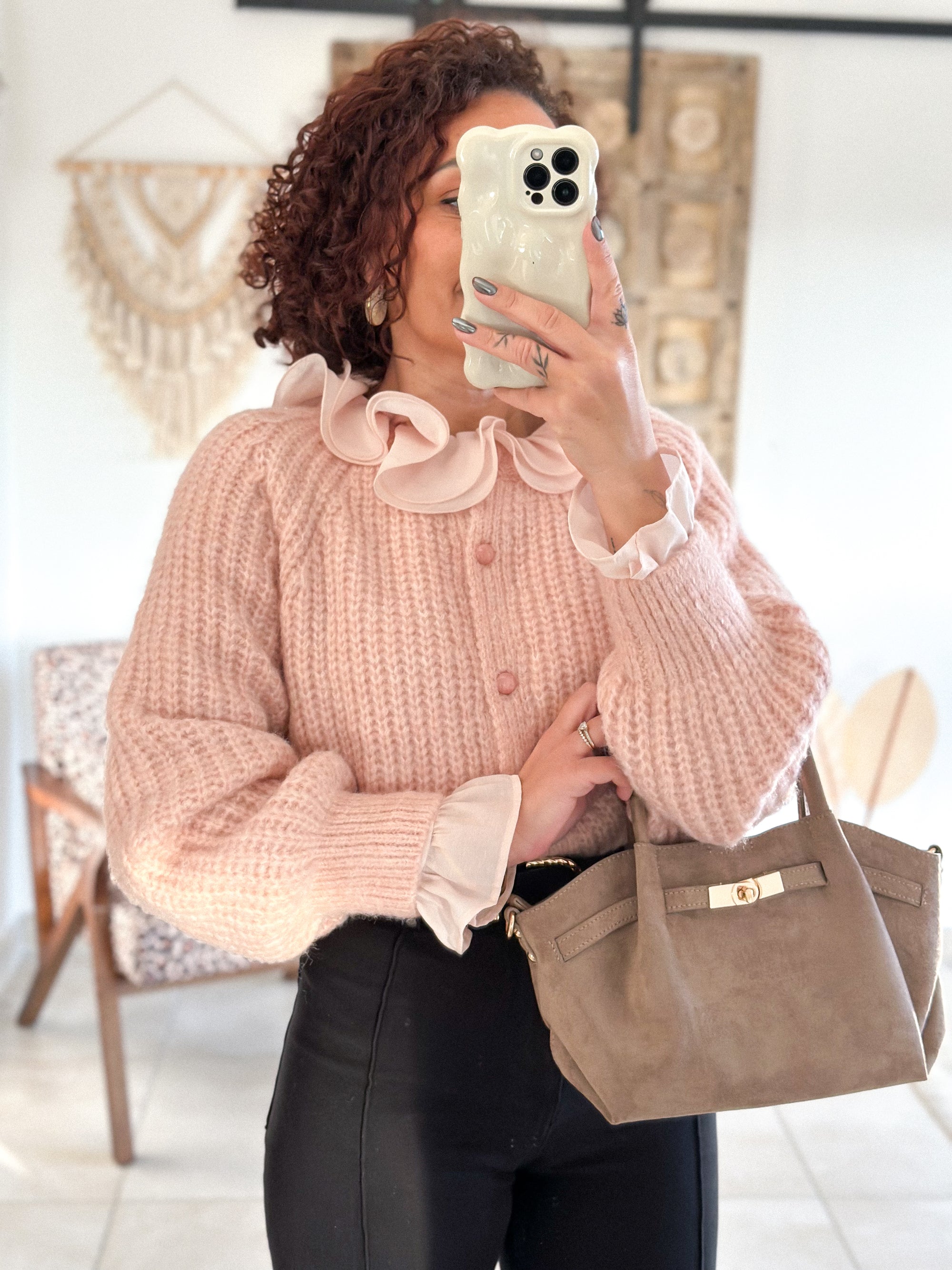 Gilet Elvire - Maille épaisse rose