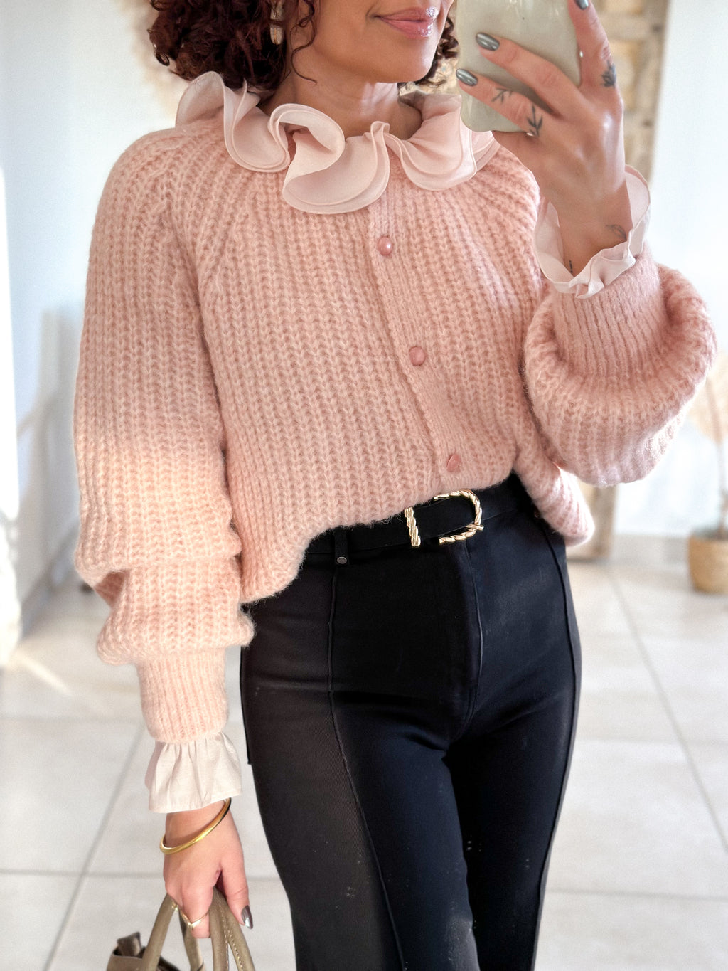 Gilet Elvire - Maille épaisse rose