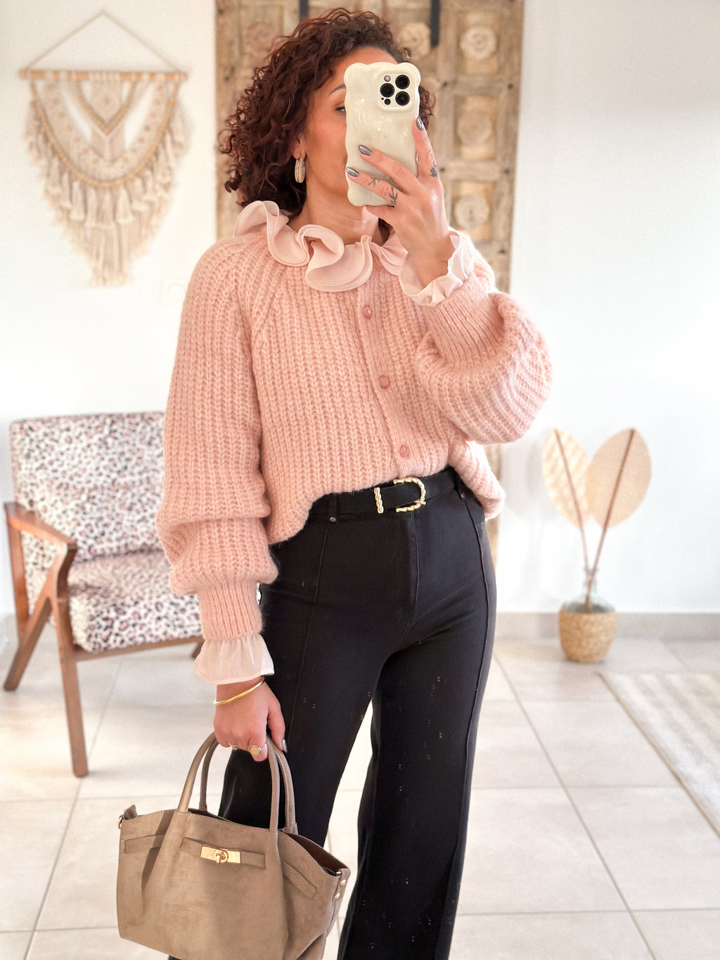 Gilet Elvire - Maille épaisse rose