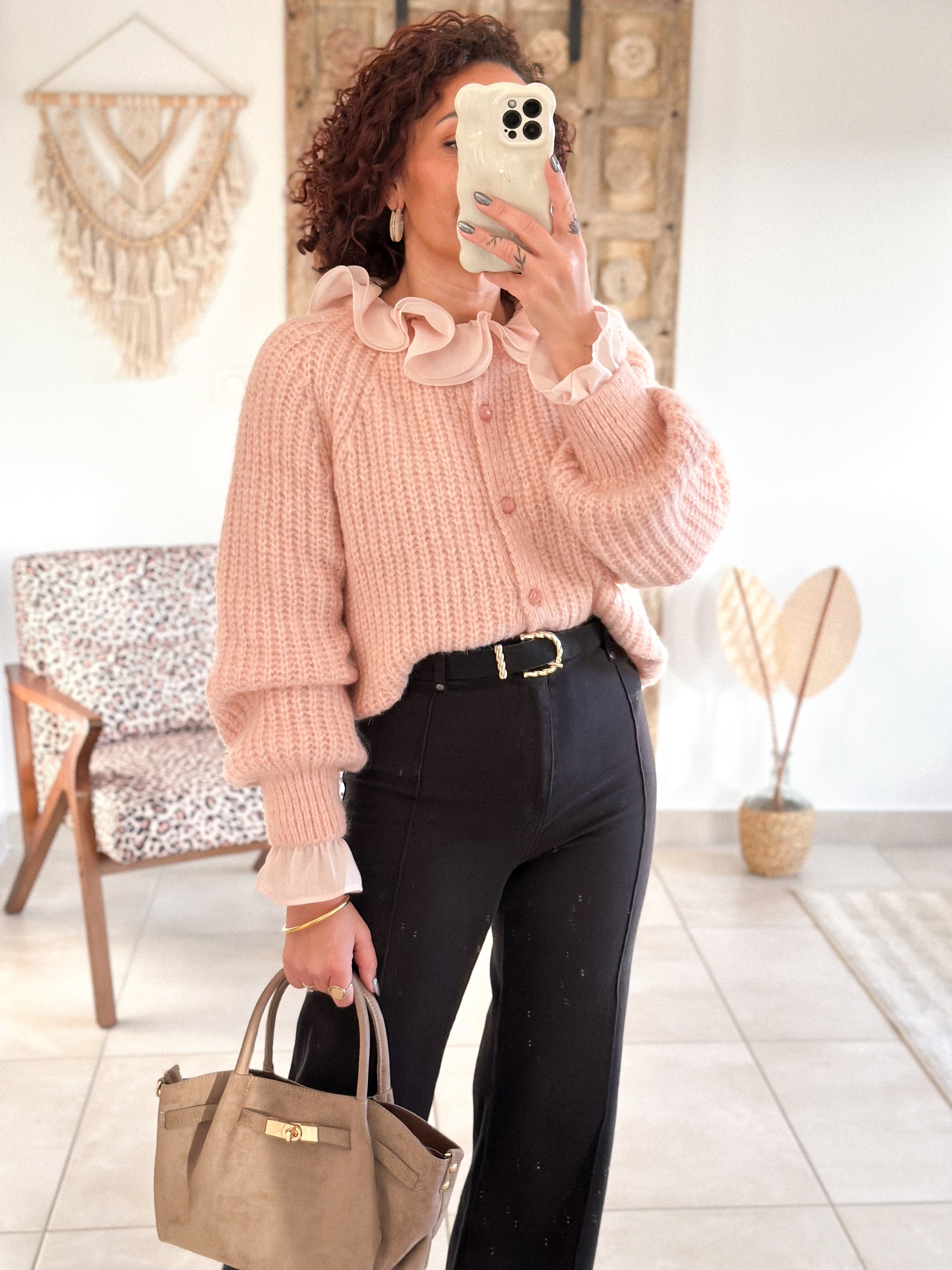 Gilet Elvire - Maille épaisse rose