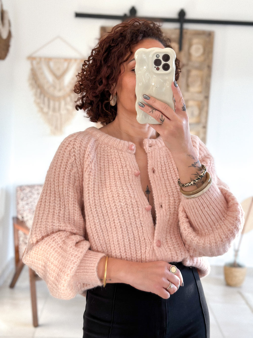 Gilet Elvire - Maille épaisse rose