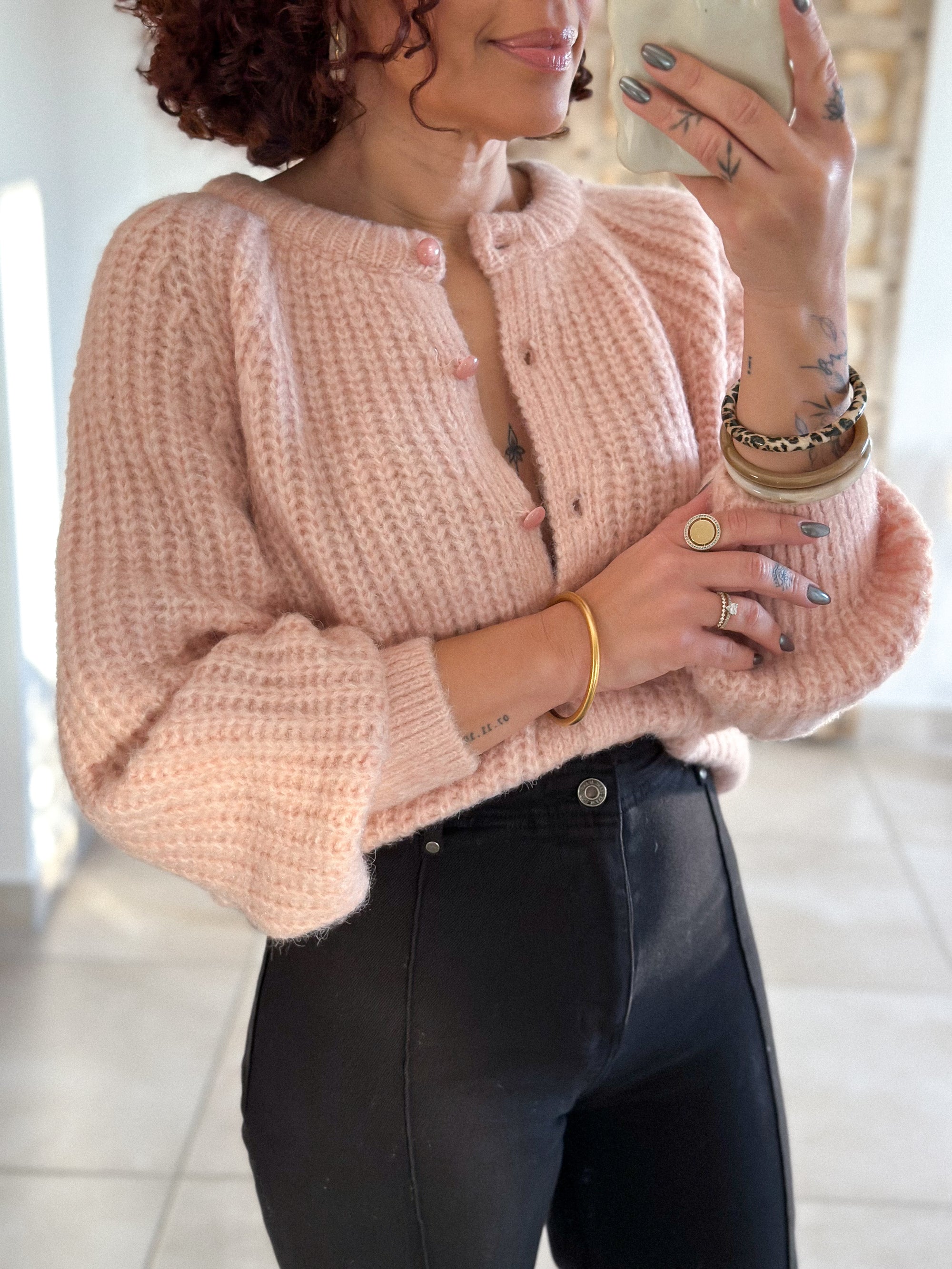 Gilet Elvire - Maille épaisse rose